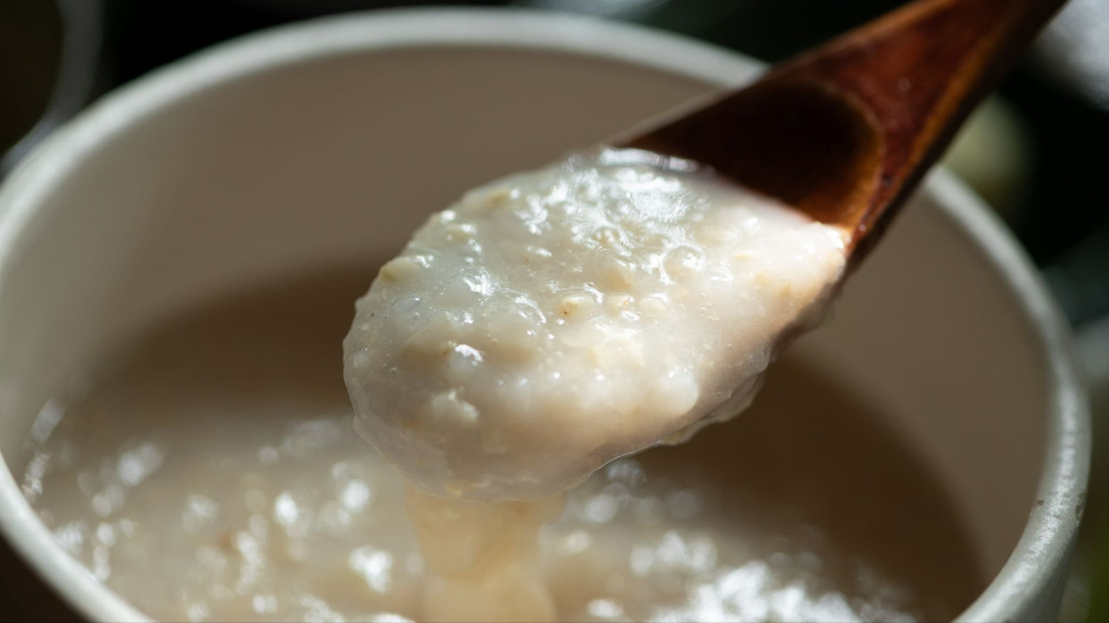 A bowl of okayu (rice porridge) served at Shikizen restaurant inside Togoshi Hachiman Shrine in Tokyo.