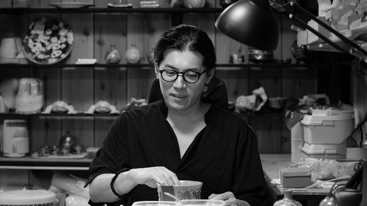 Artist Ishikawa Ryusei in his studio