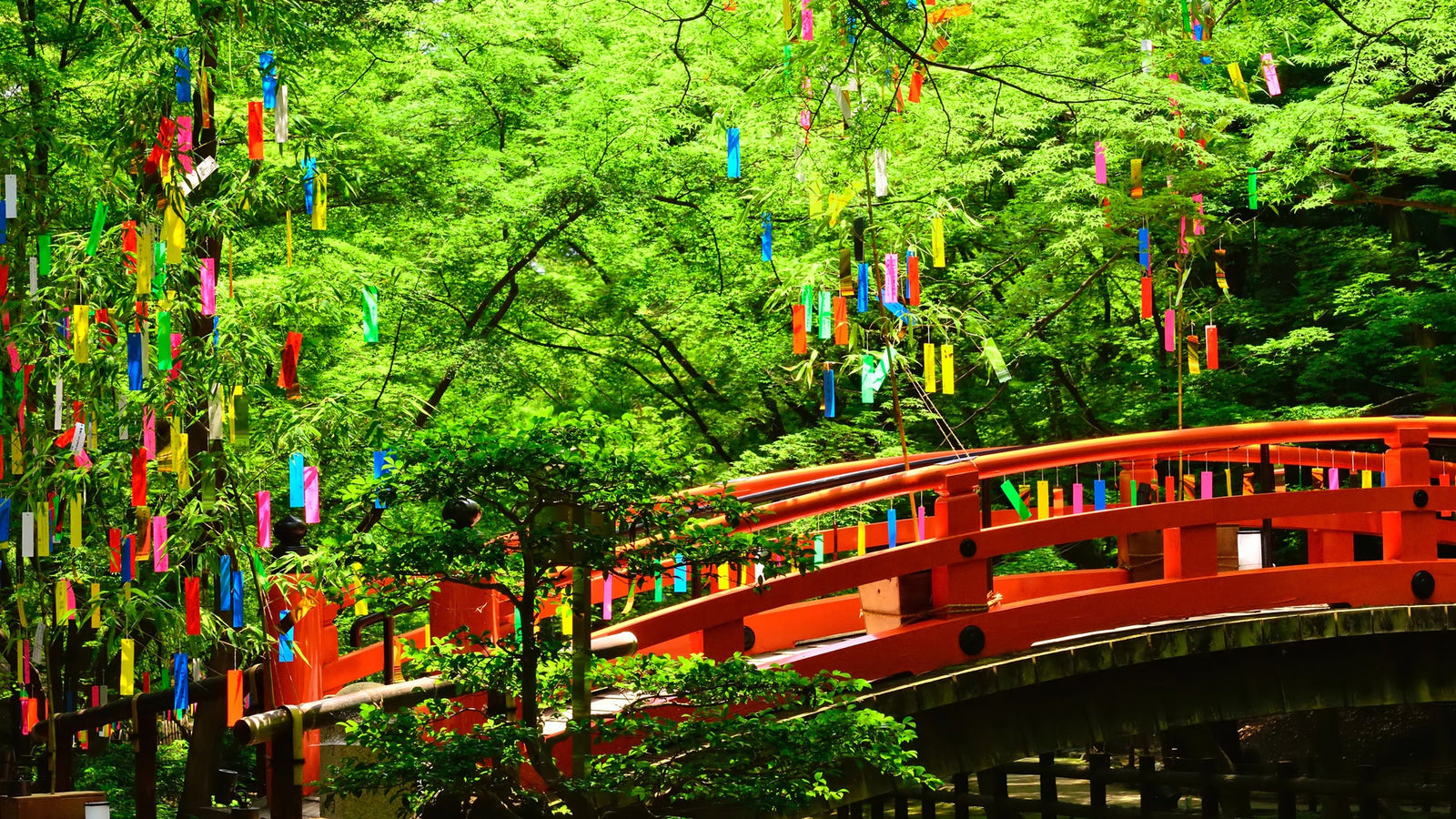 A Tanabata festival scene in Japan with colorful decorations