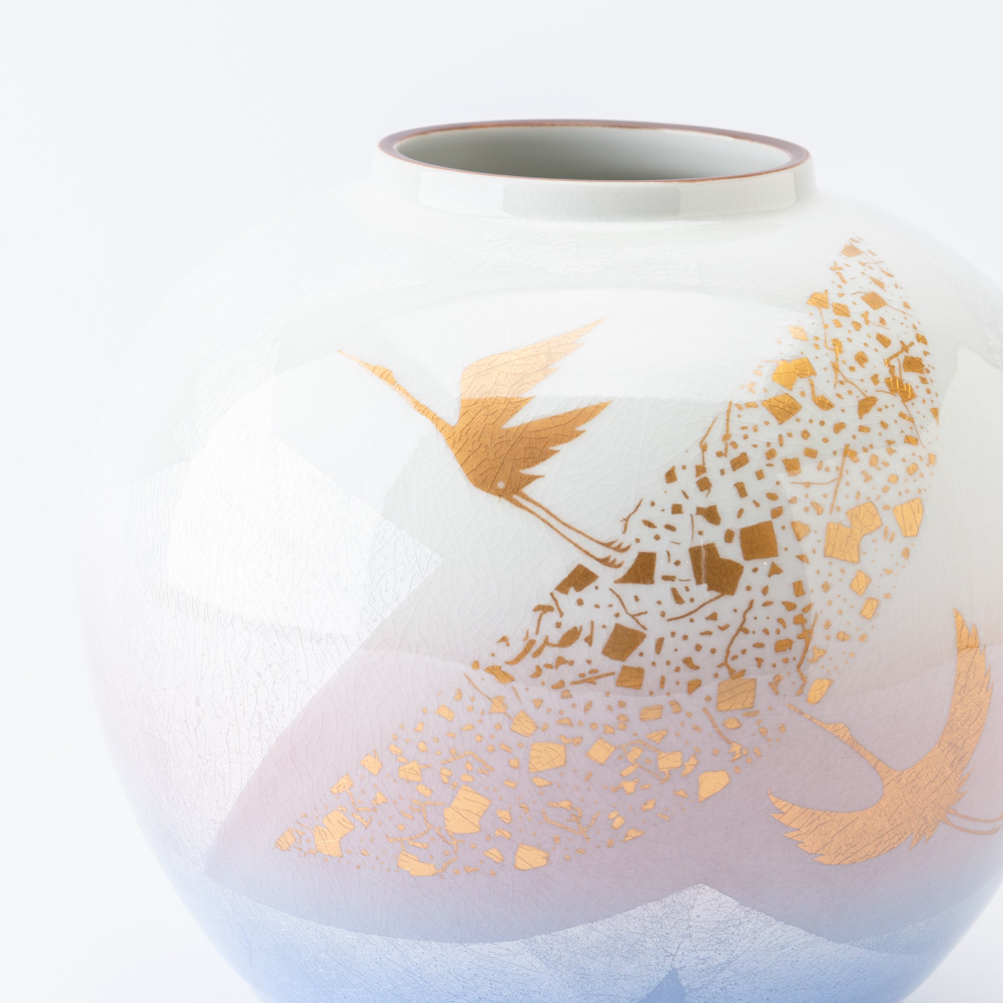 Ginsai Crane Round Japanese Flower Vase 6.9 IN