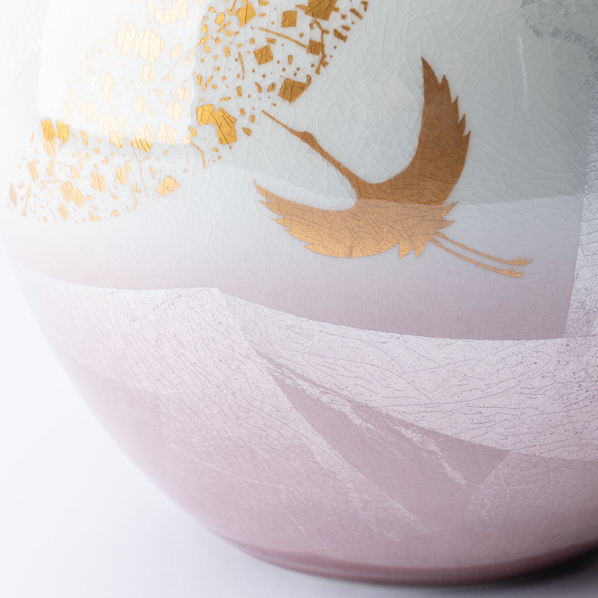 Ginsai Crane Round Japanese Flower Vase 8.1 IN