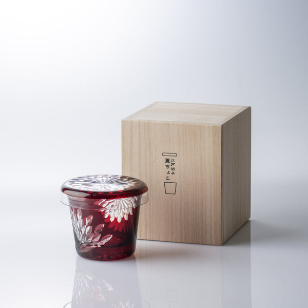 Hirota Chrysanthemum Edo Kiriko Glass Soba Choko Cup with Lid