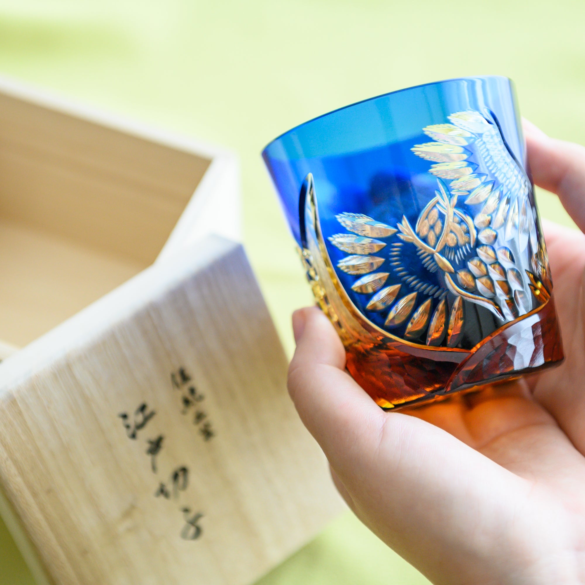 Blue Amber Owl Whiskey Glass