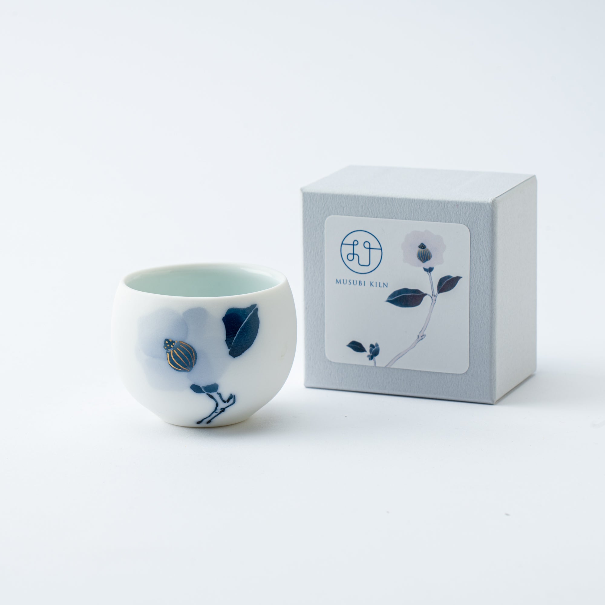 Blue Flower Camellia Guinomi Sake Cup