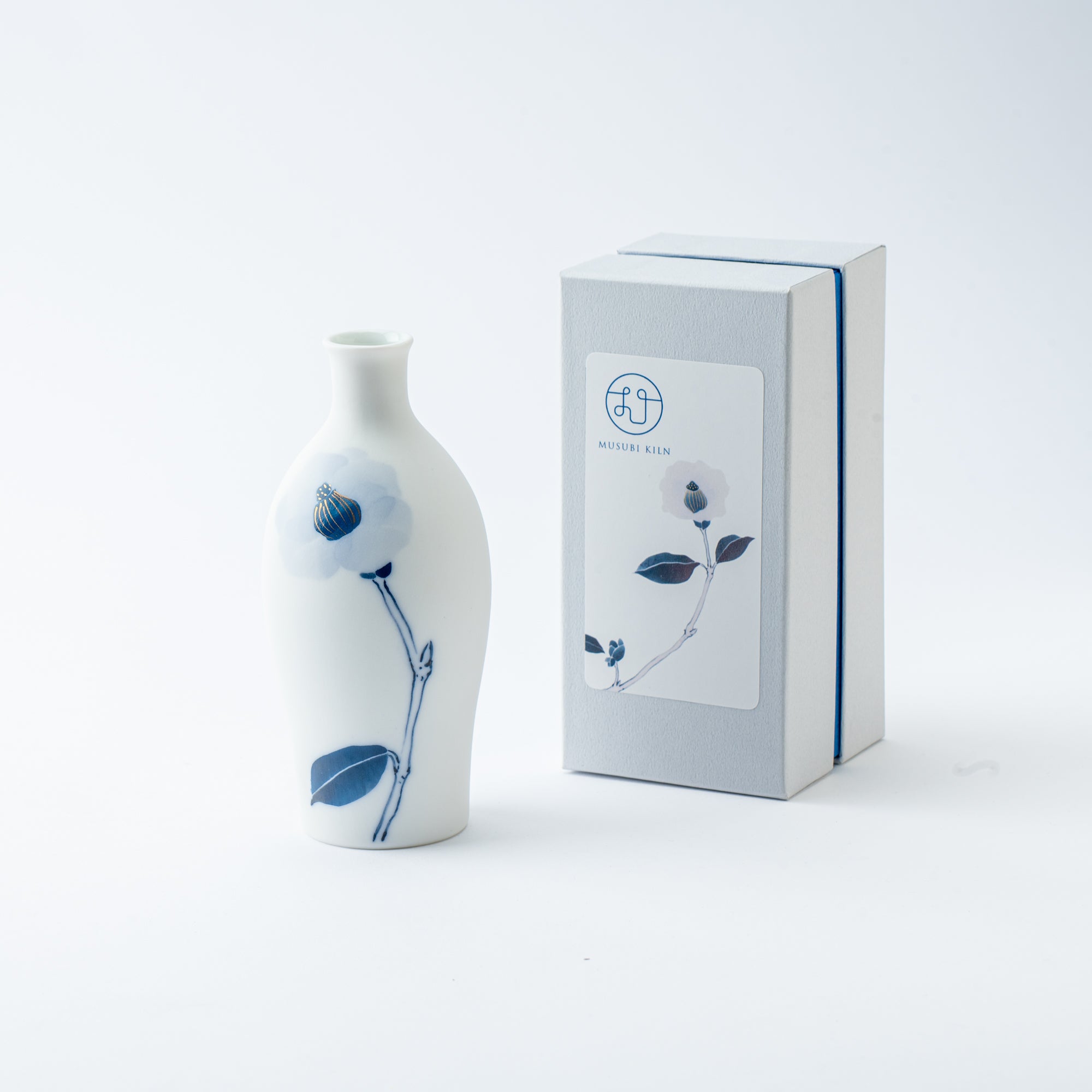 Blue Flower Camellia Tokkuri Sake Carafe