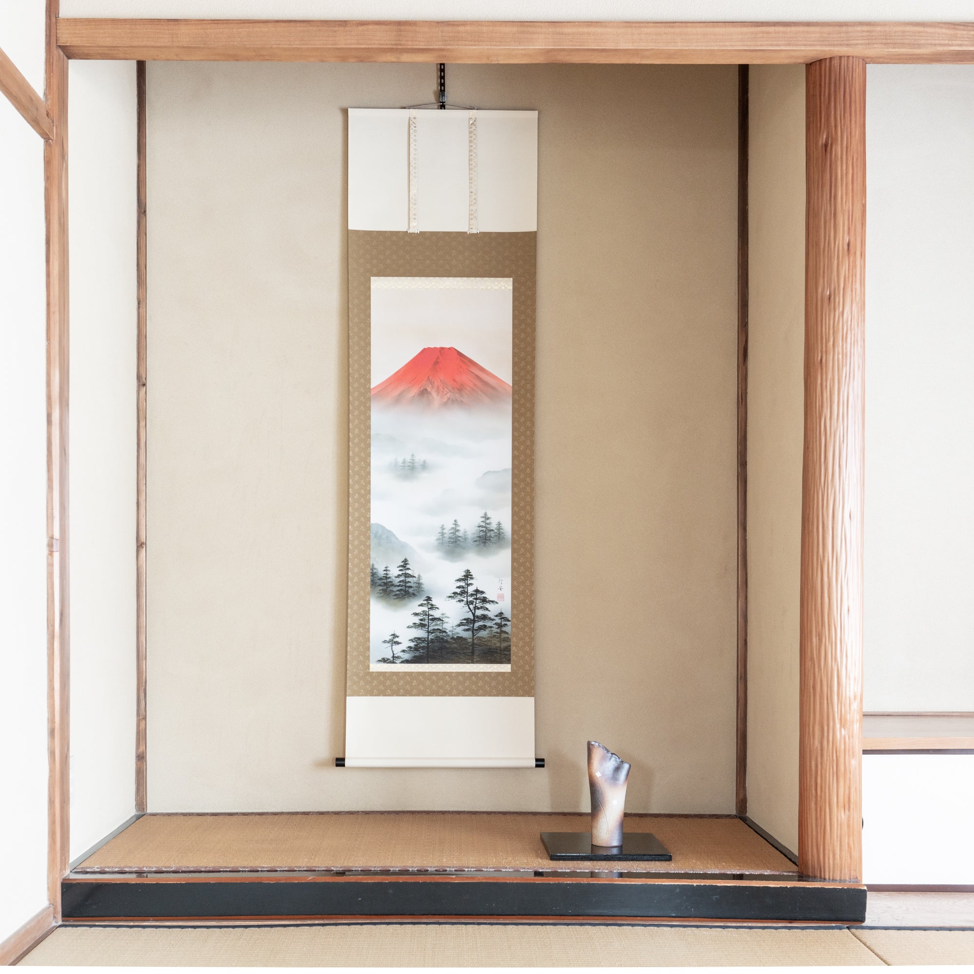 Red Mt. Fuji Landscape Kakejiku Hanging Scroll