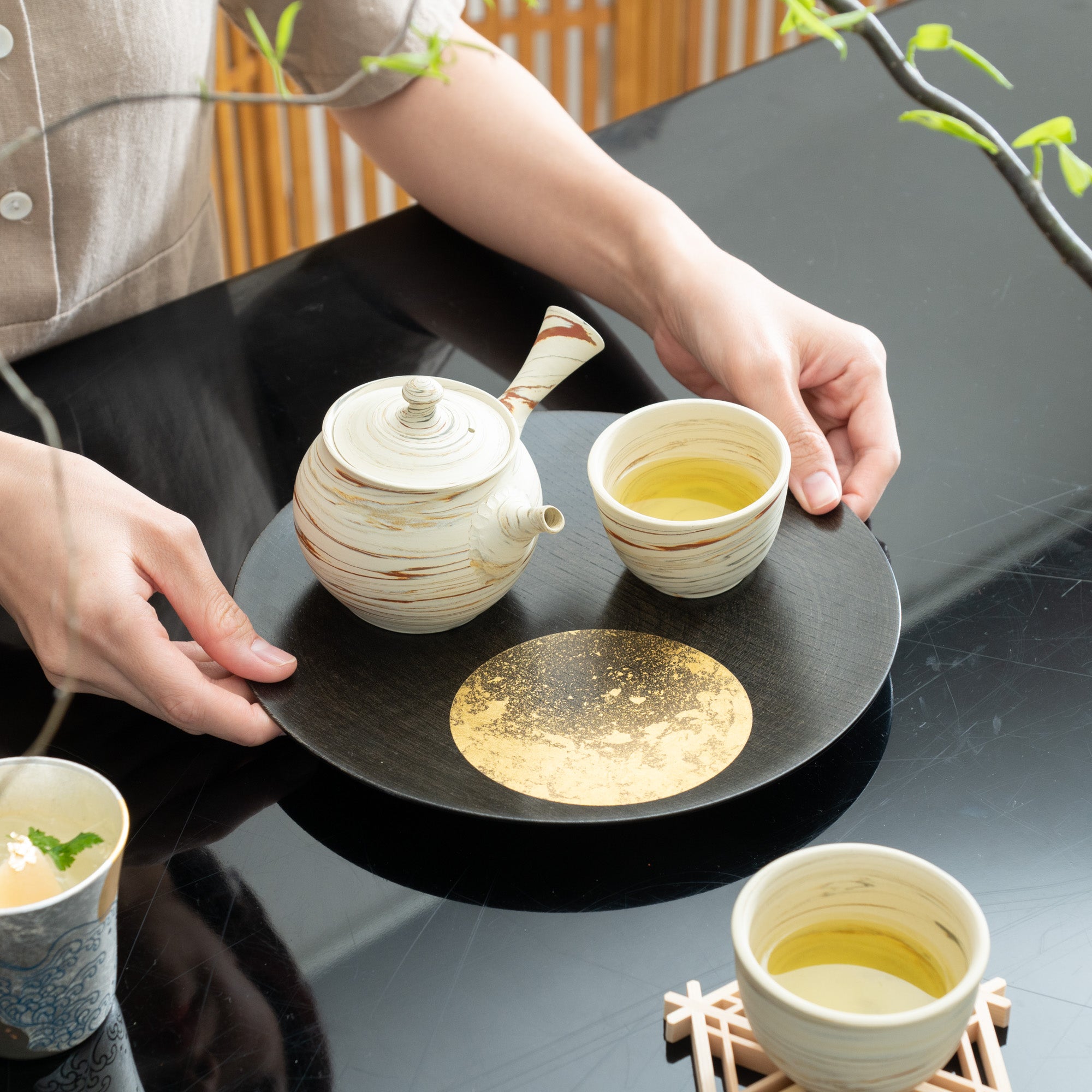 Marble Pattern Japanese Tea Set