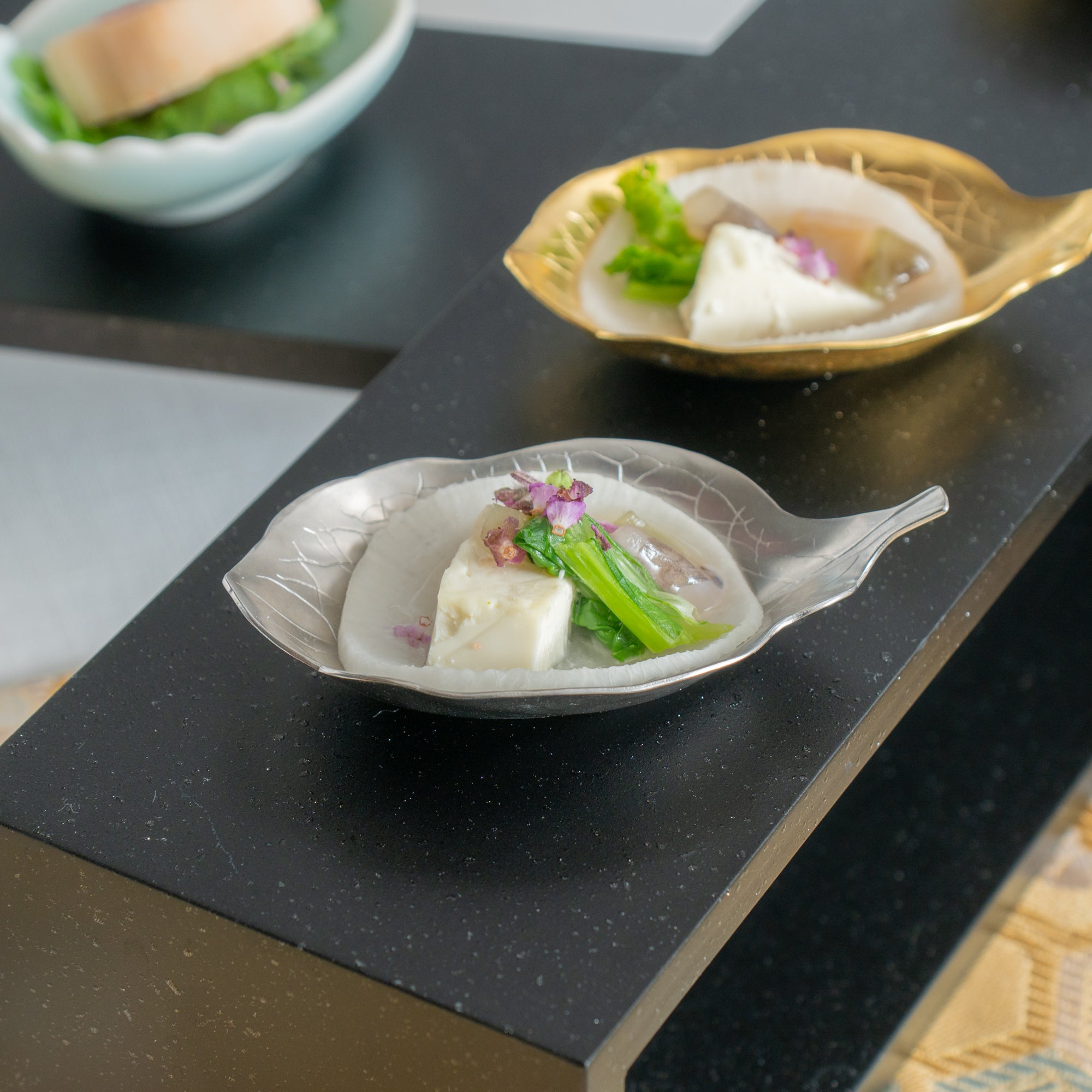 Silber Amuse-Bouche-Löffel mit Kakiblättern