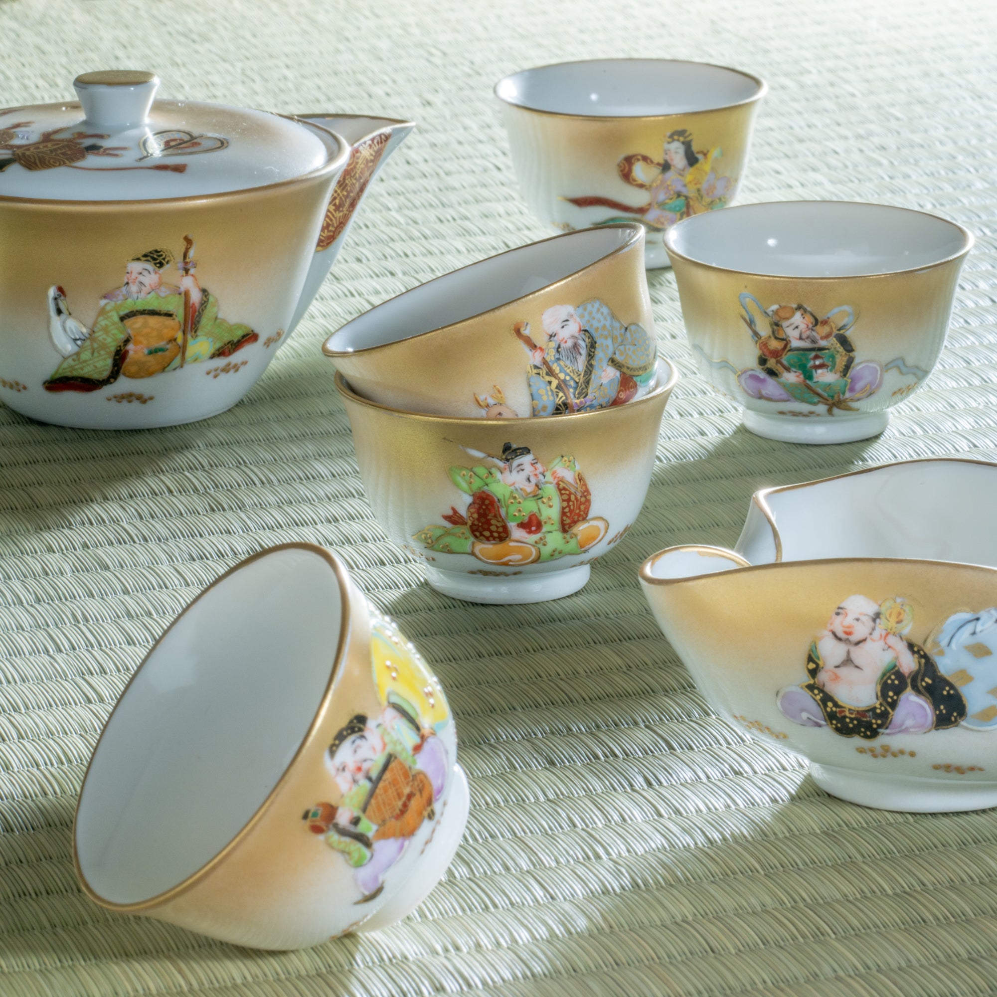 Seven Lucky Gods Houhin Japanese Tea Set with 5 Teacups