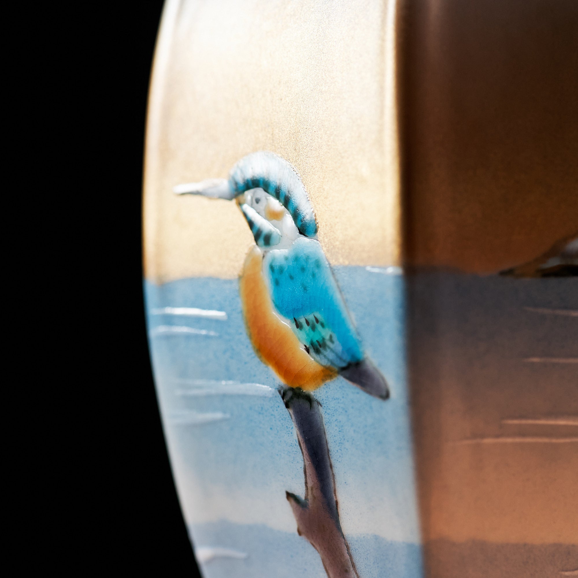 Vase mit schmalem Hals und Mondscheinsee und Vogelmotiv, 17,5 cm