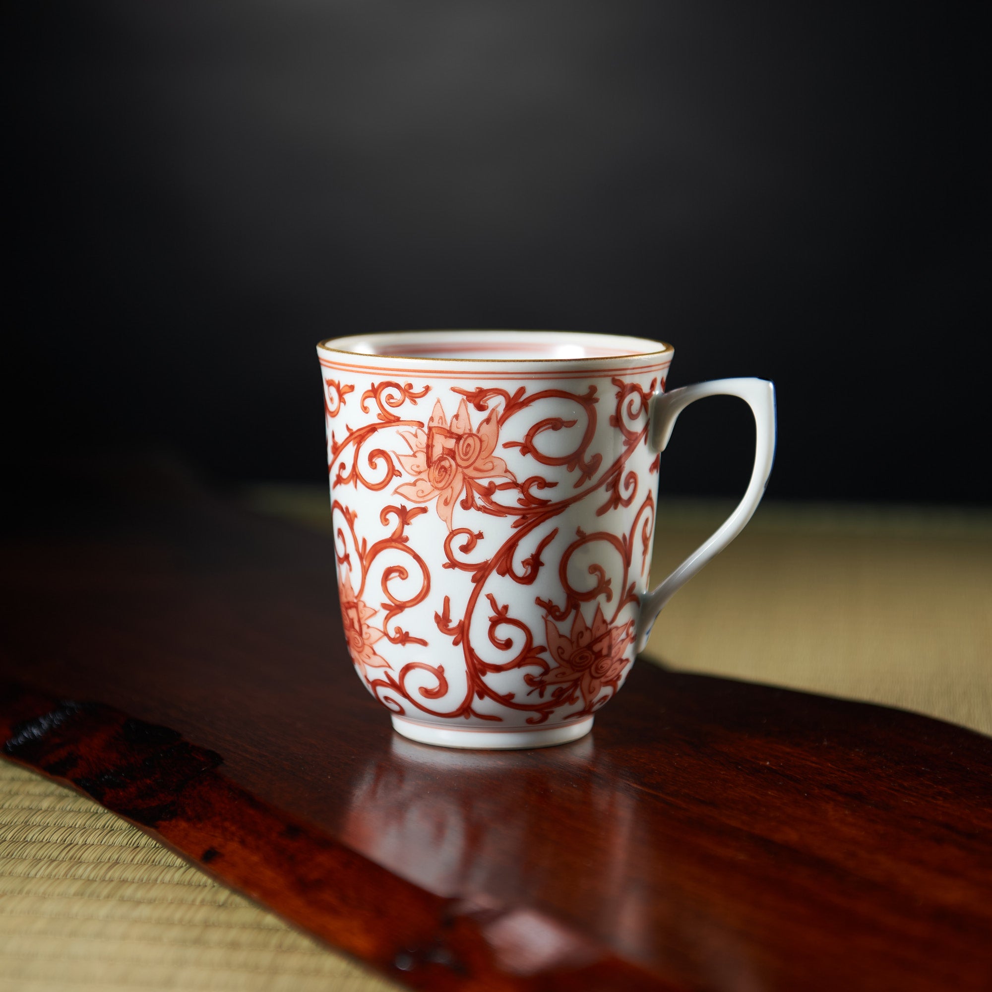 Red Peony and Arabesque Kutani Mug