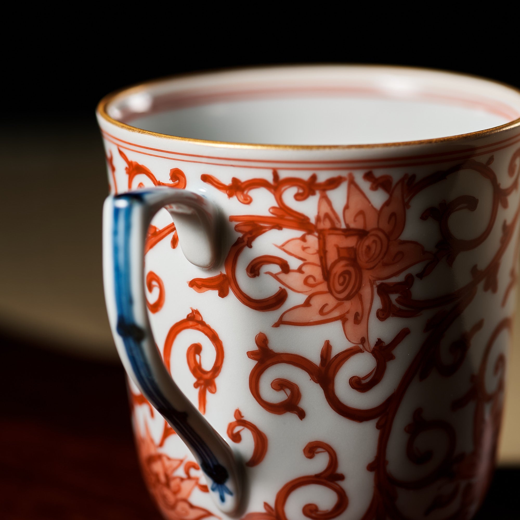 Red Peony and Arabesque Kutani Mug