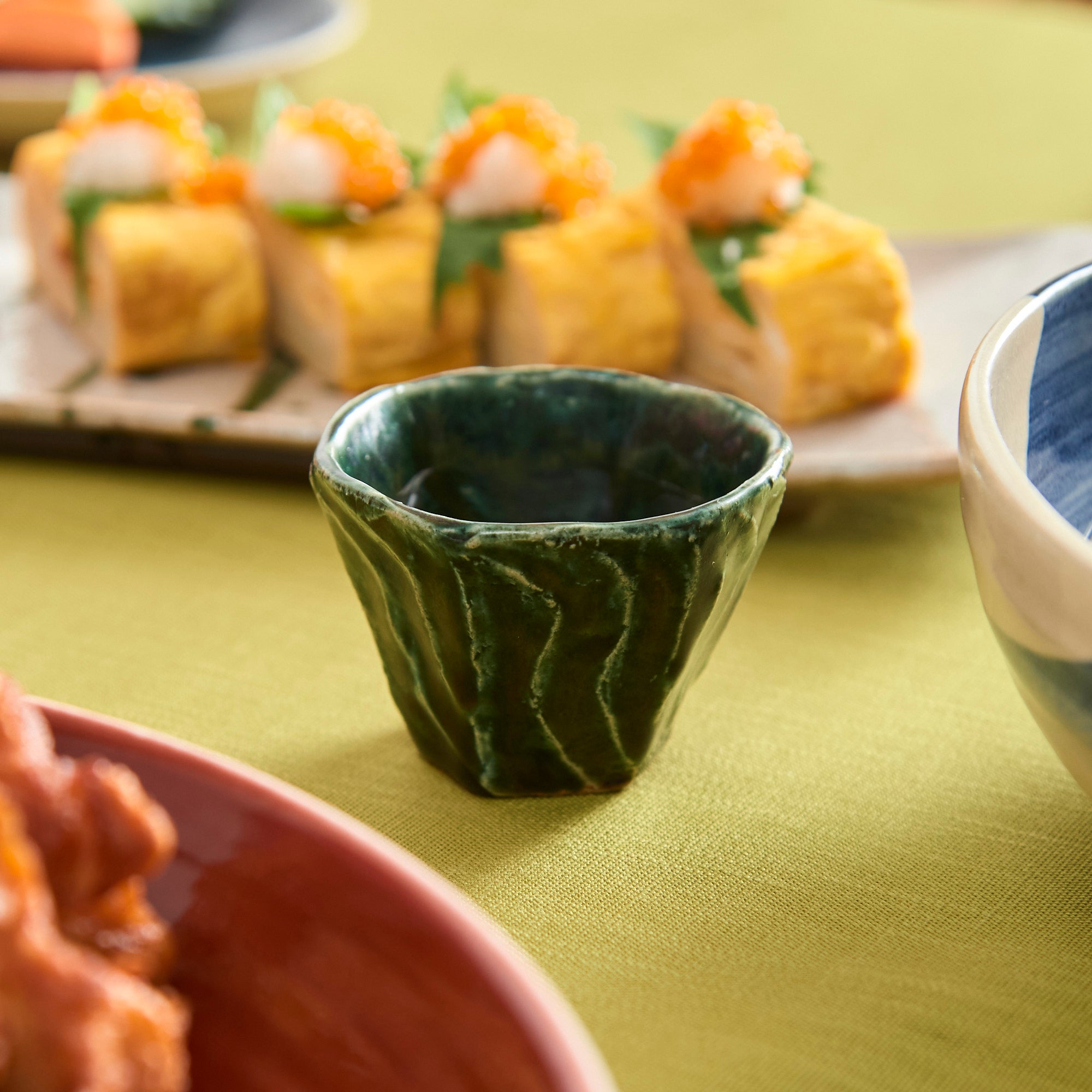 Oribe Wave Hexagonal Guinomi Sake Cup