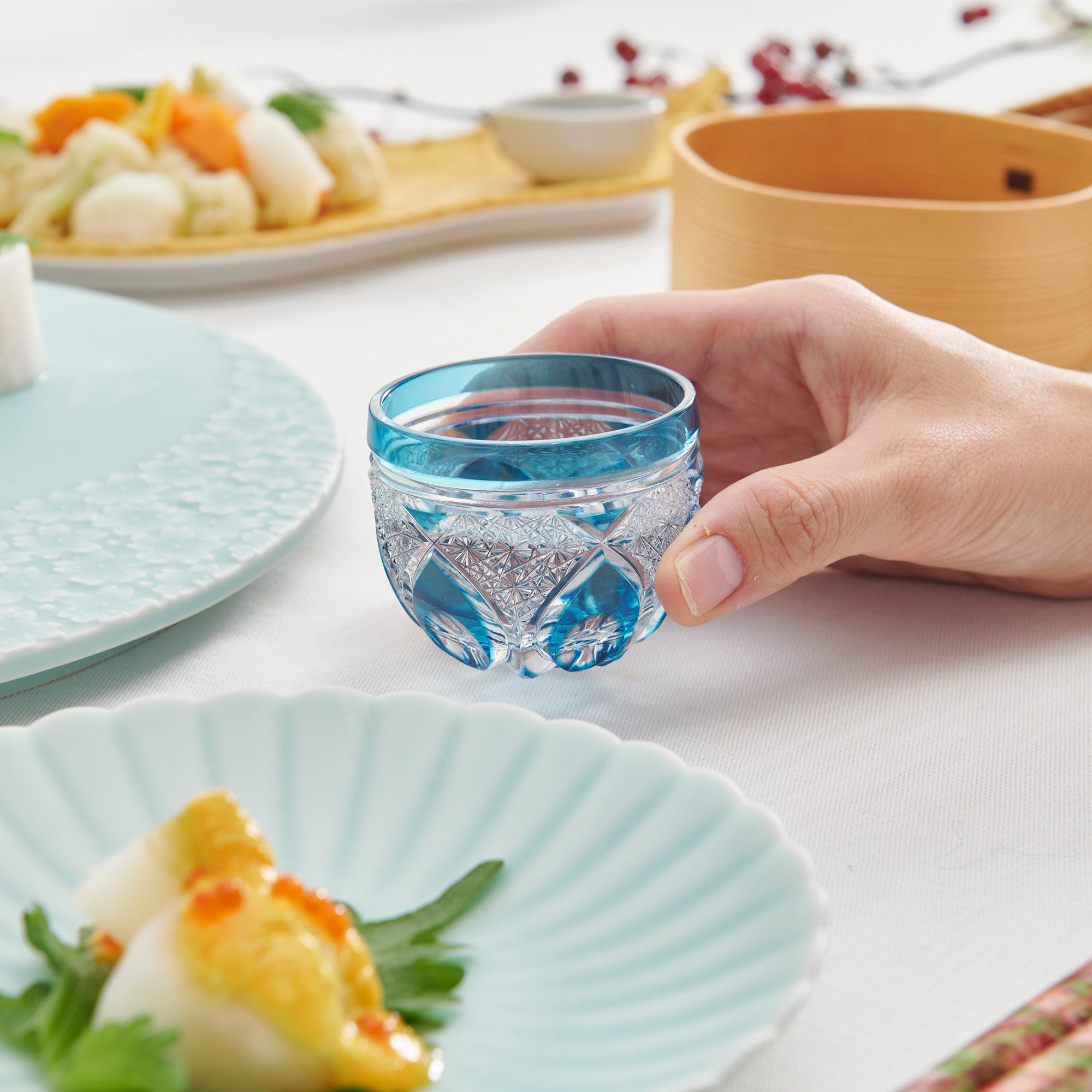Blue Flower Petals Guinomi Sake Cup