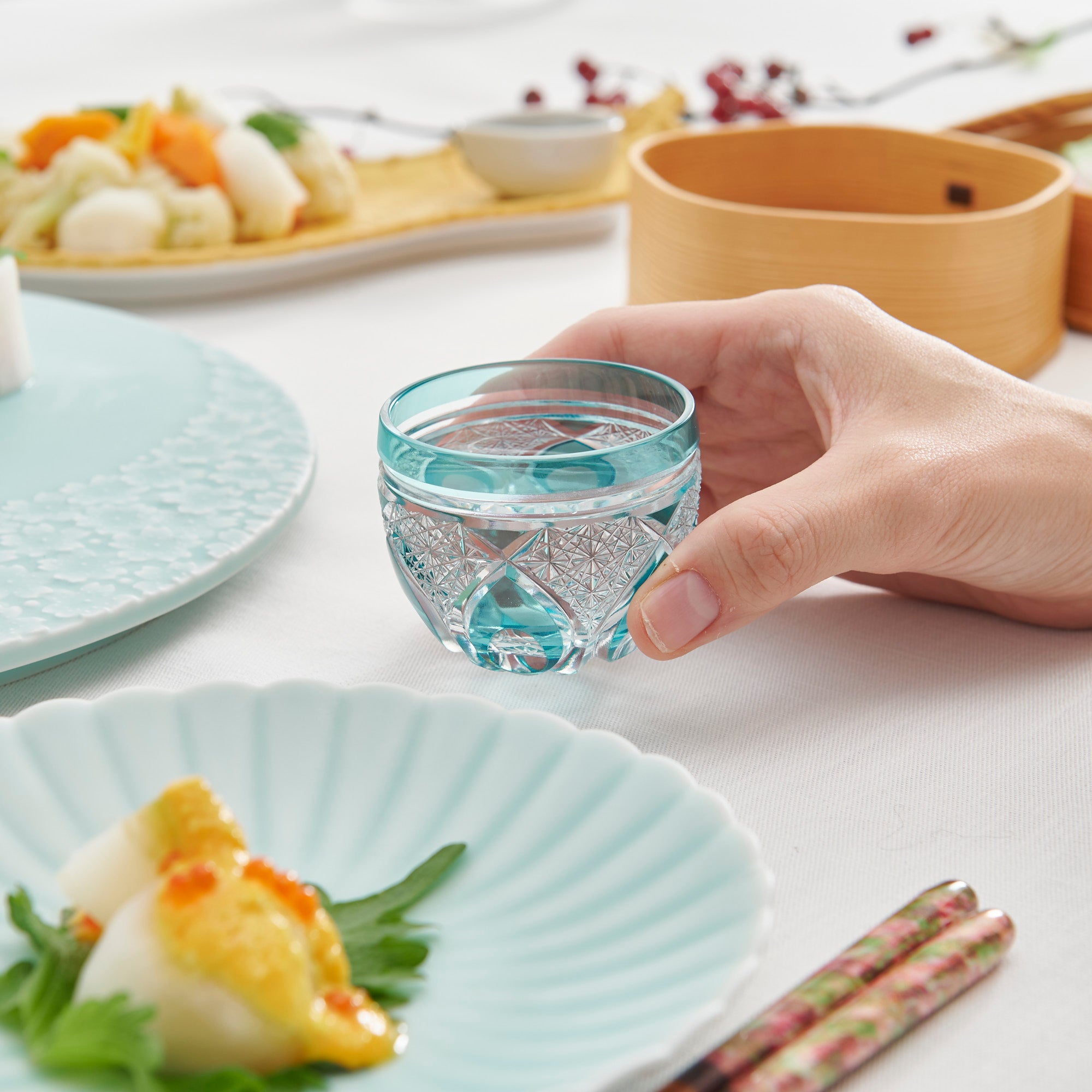 Green Flower Petals Guinomi Sake Cup