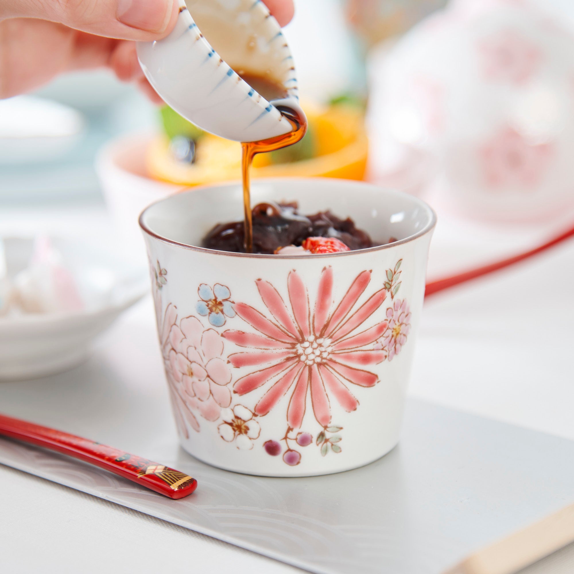 Brilliant Colorful Flower Japanese Teacup