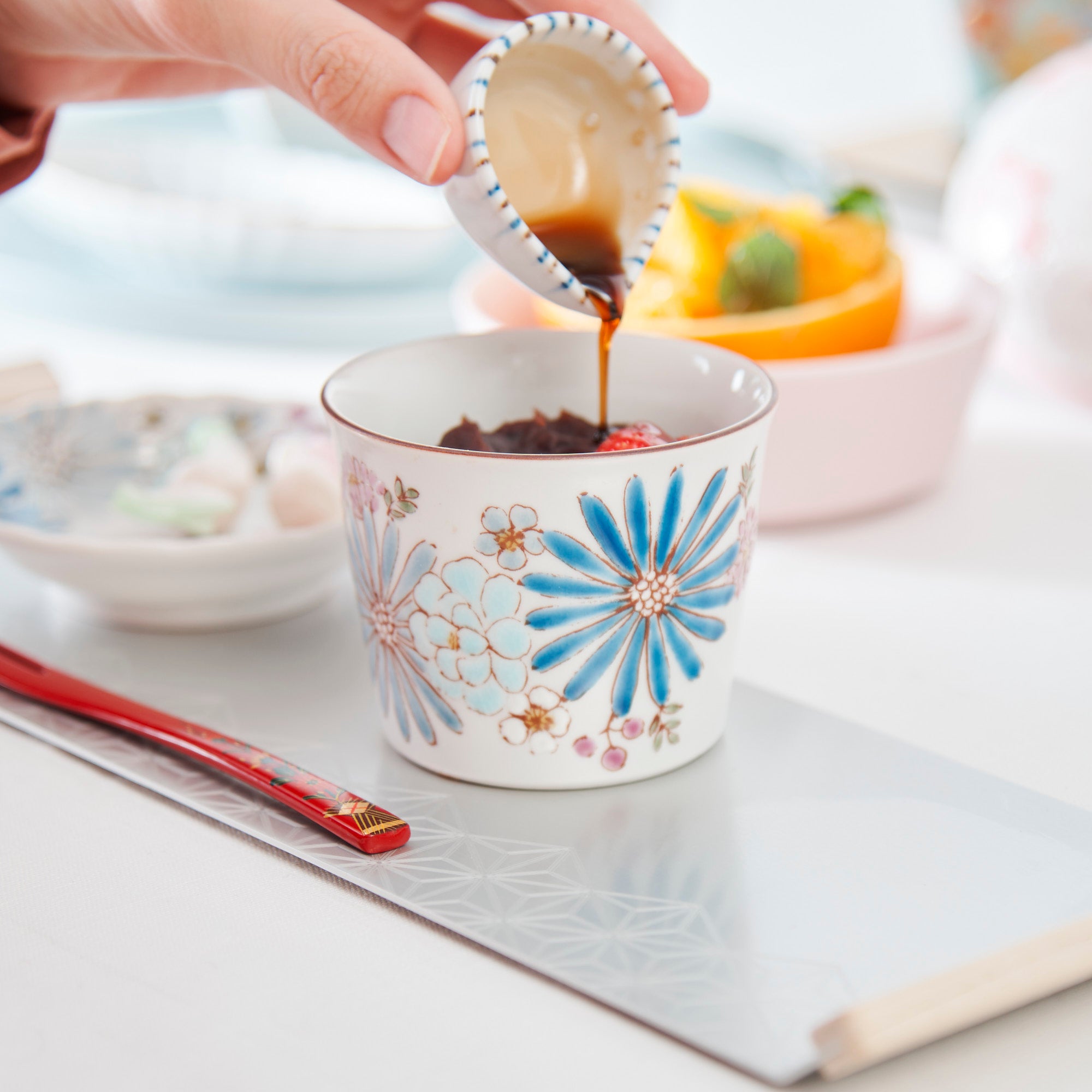 Brilliant Colorful Flower Japanese Teacup