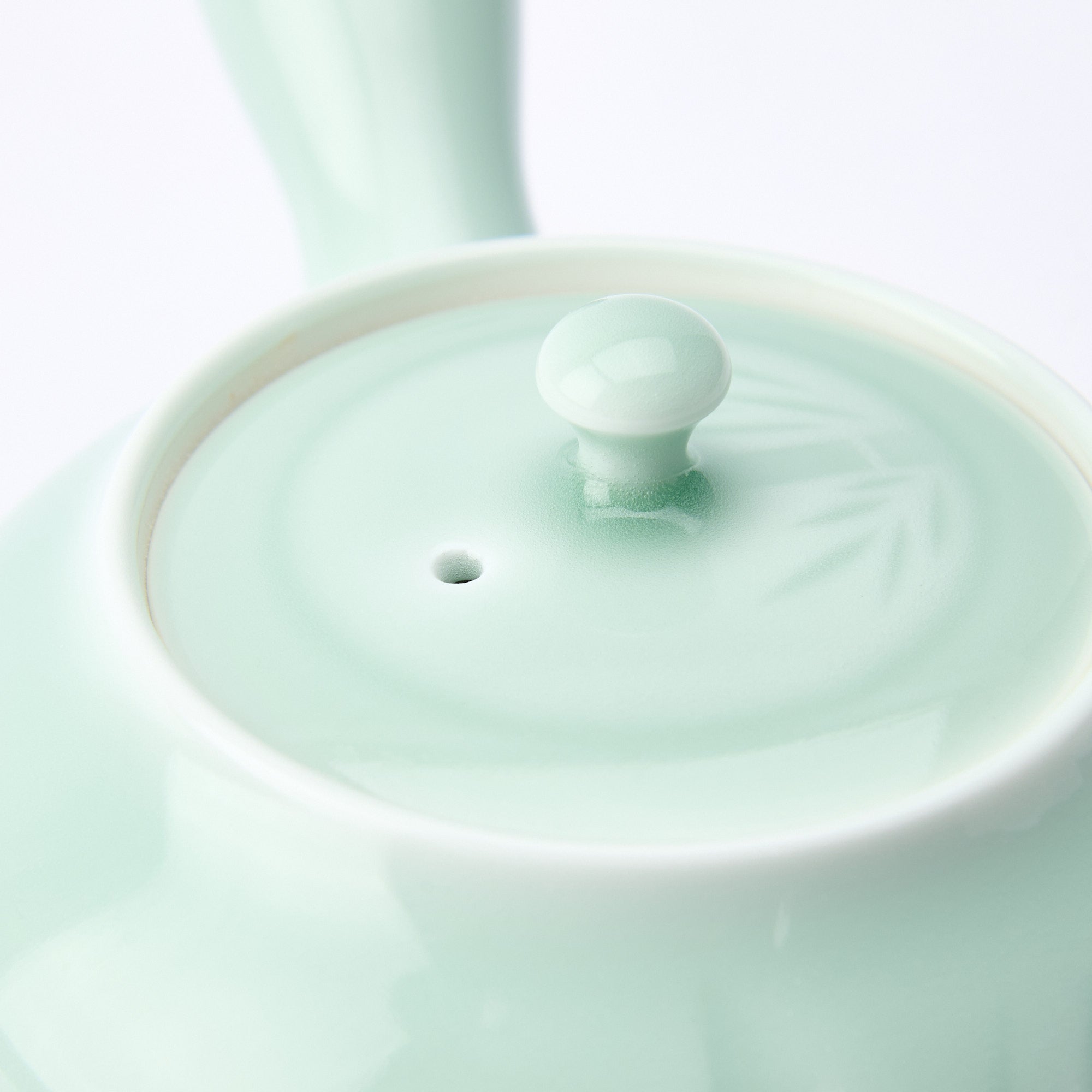 Slender Bamboo Celadon Japanese Teapot