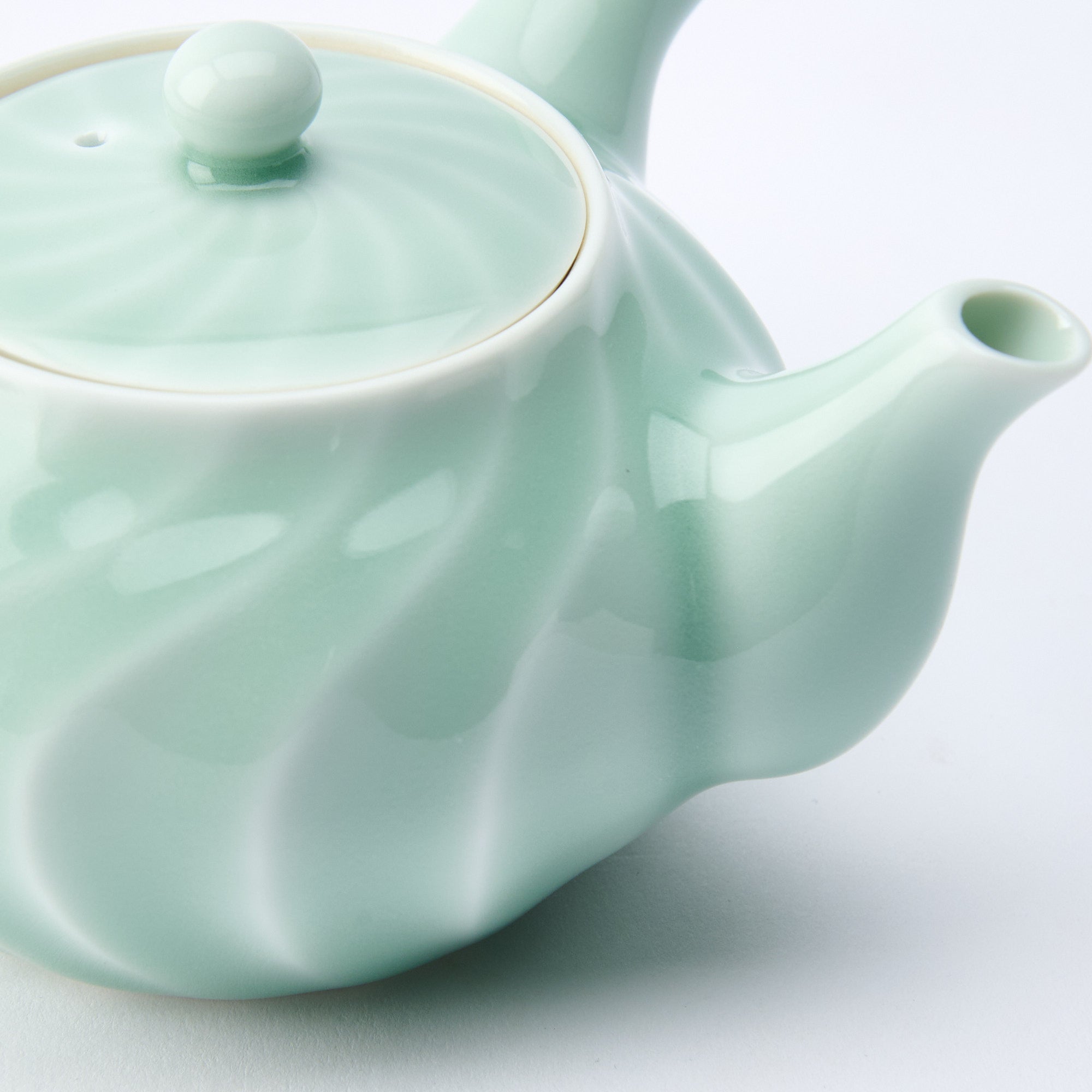 Twist Pattern Celadon Japanese Teapot
