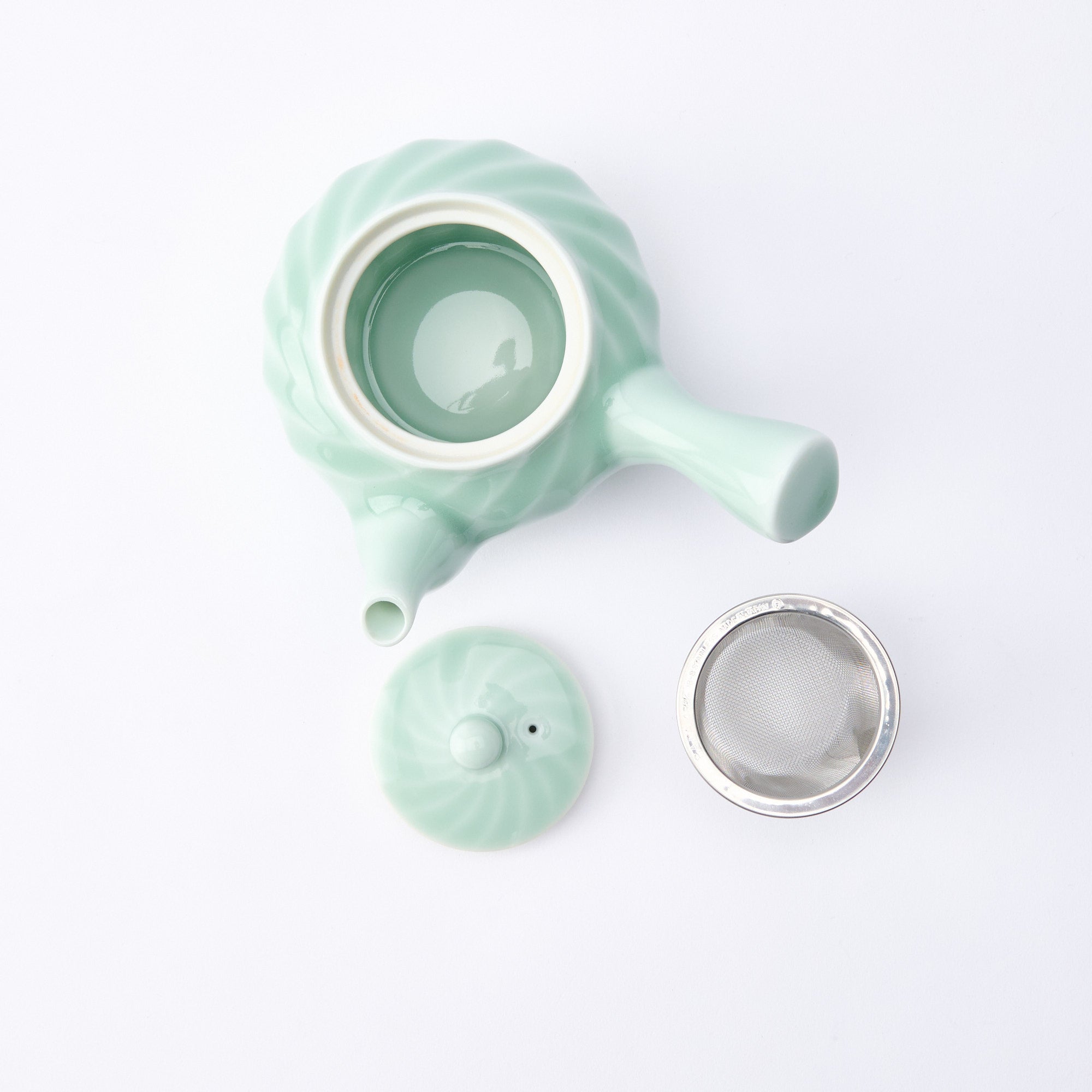 Twist Pattern Celadon Japanese Teapot