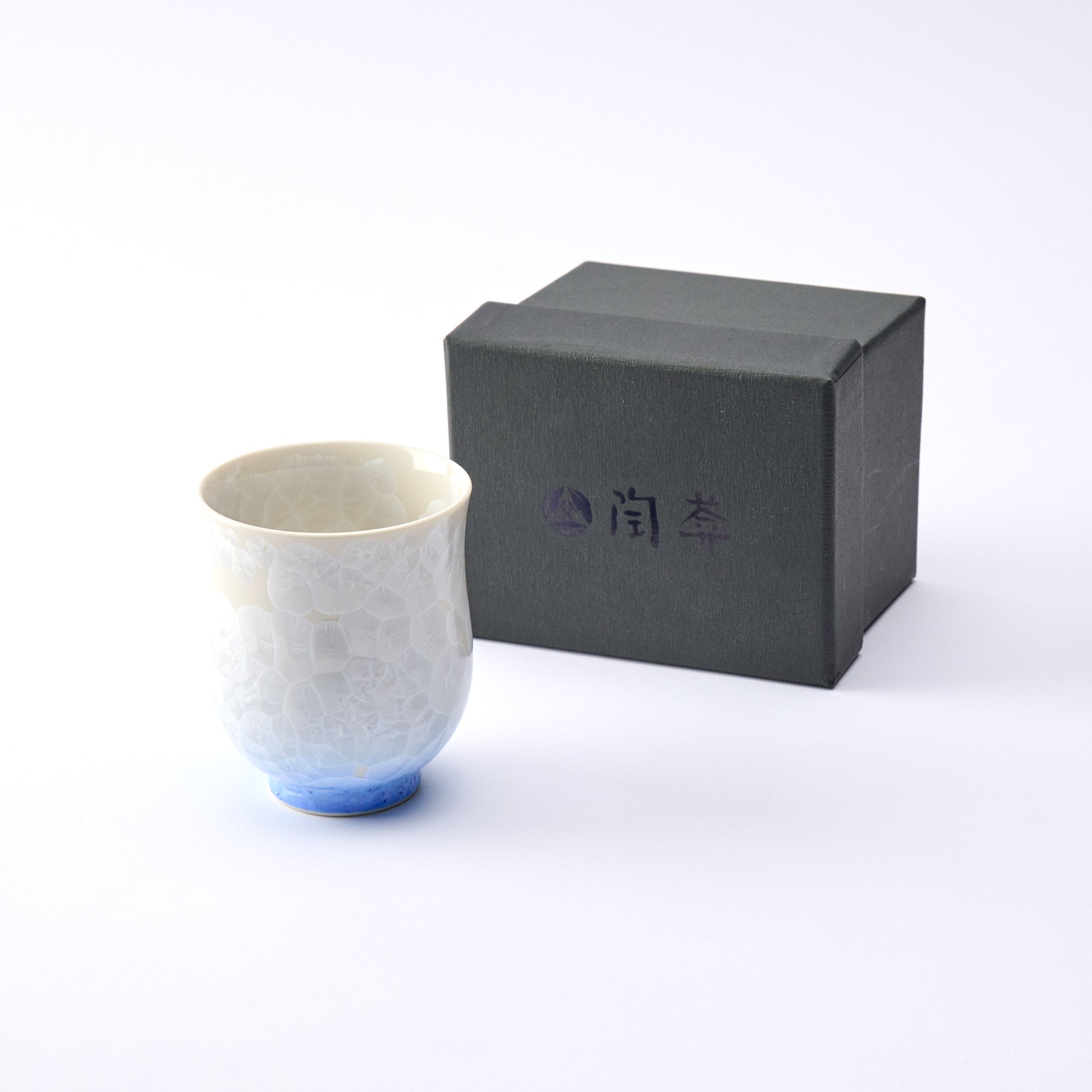 Blue Floral Crystalline Yunomi Japanese Teacup