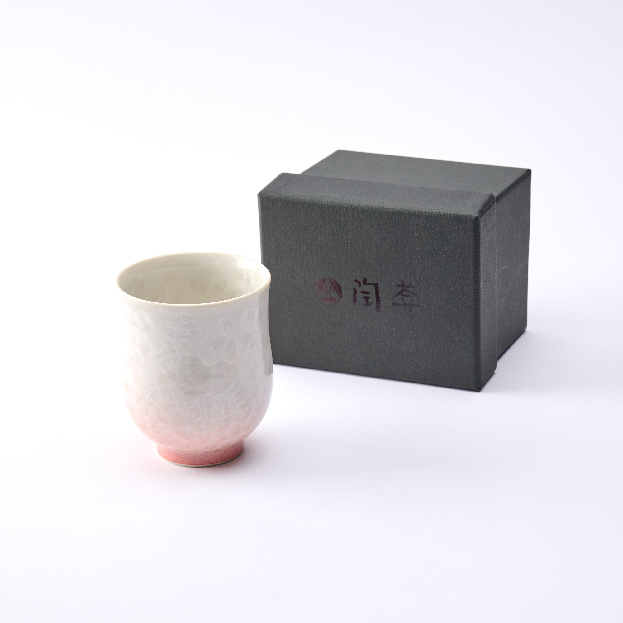 Pink Floral Crystalline Yunomi Japanese Teacup