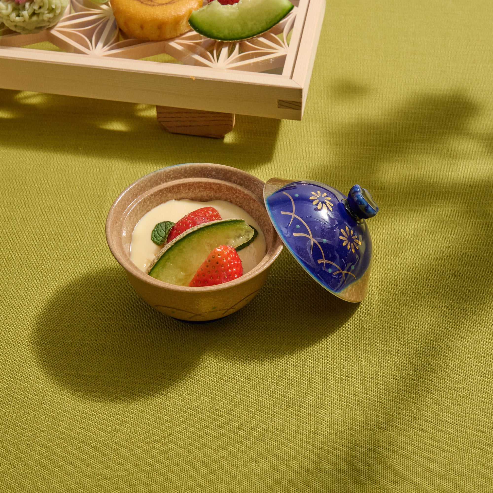 Blue Glaze Gold Chrysanthemum Chawanmushi Bowl