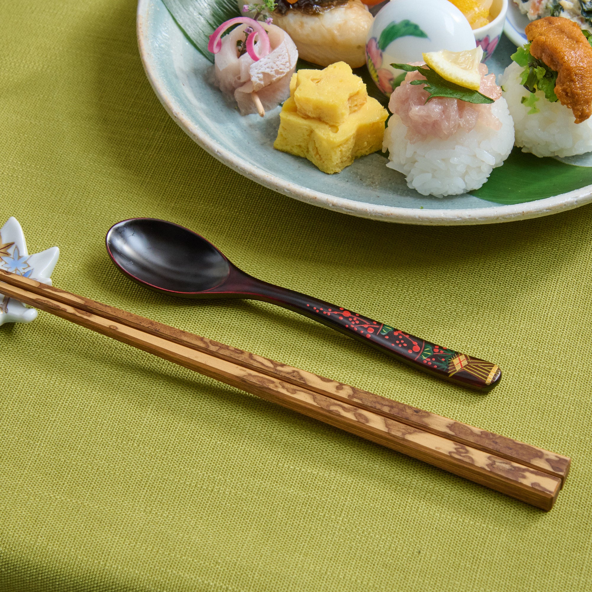 Pine, Bamboo and Plum Dessert Spoon and Fork Set