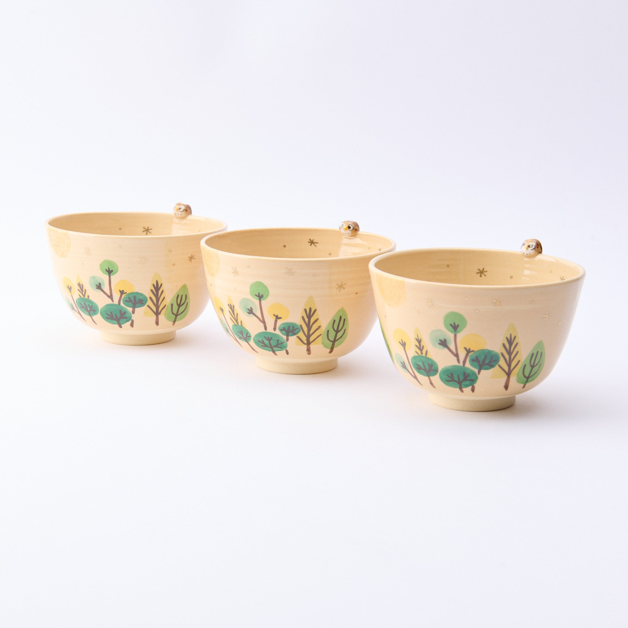 Forest and Peeking Owl Matcha Bowl