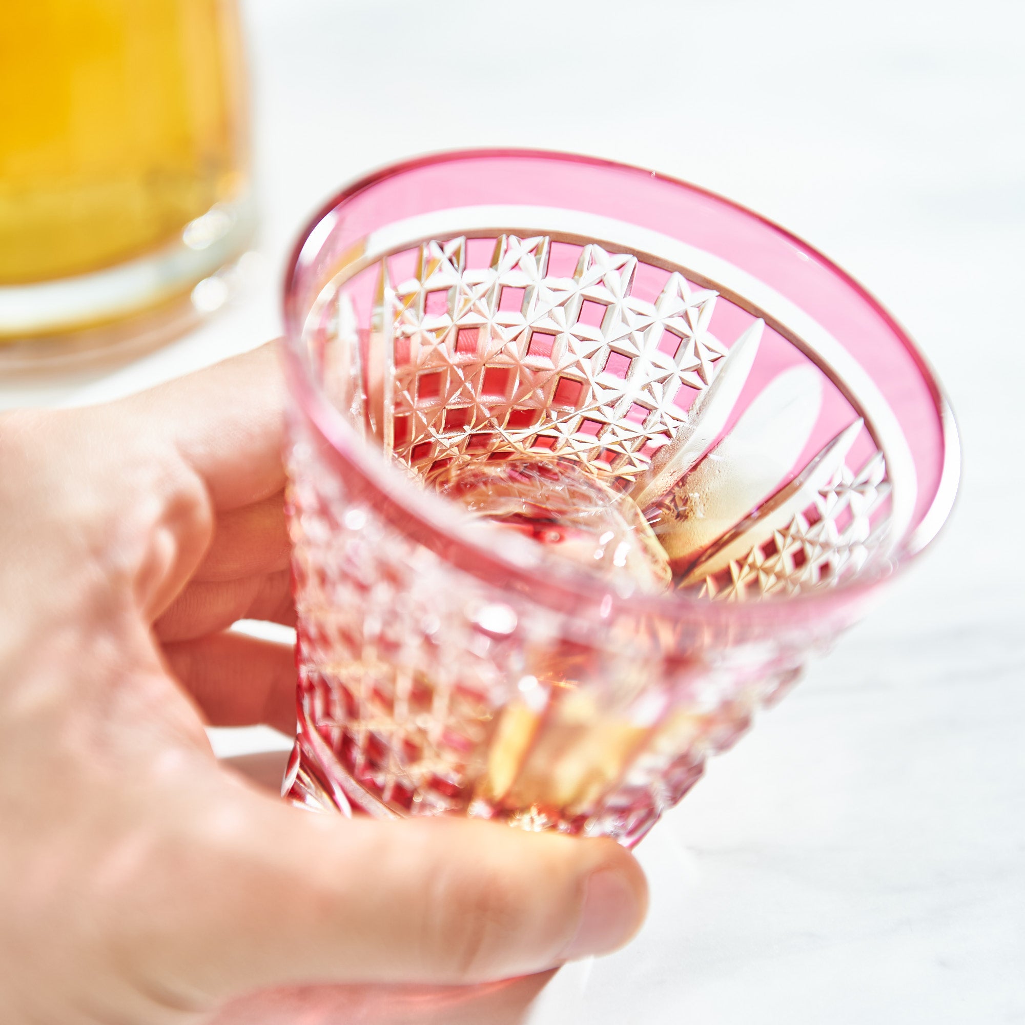 Pink Checkered Whiskey Glass