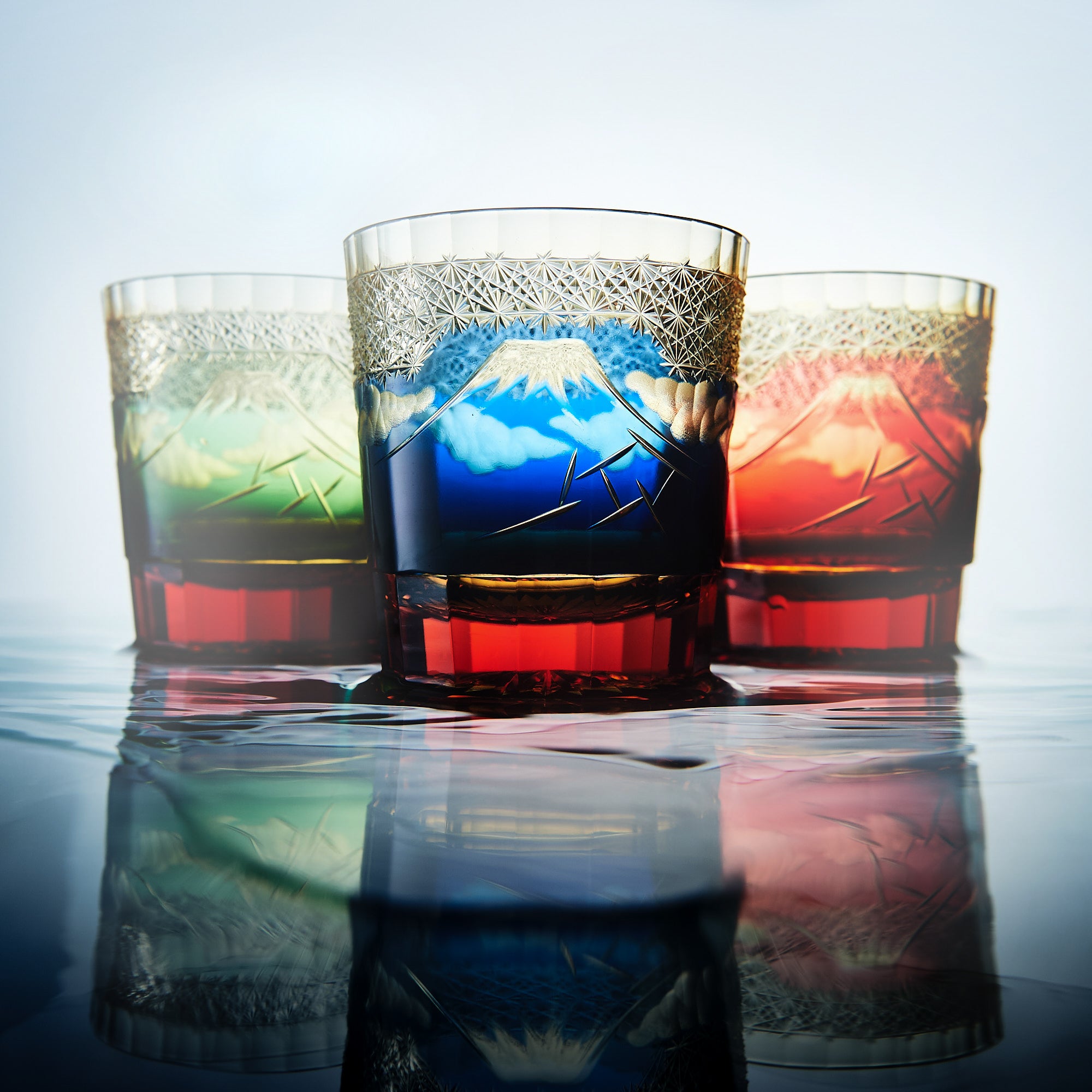 Hokusai Mt. Fuji Edo Kiriko Whiskey Glass
