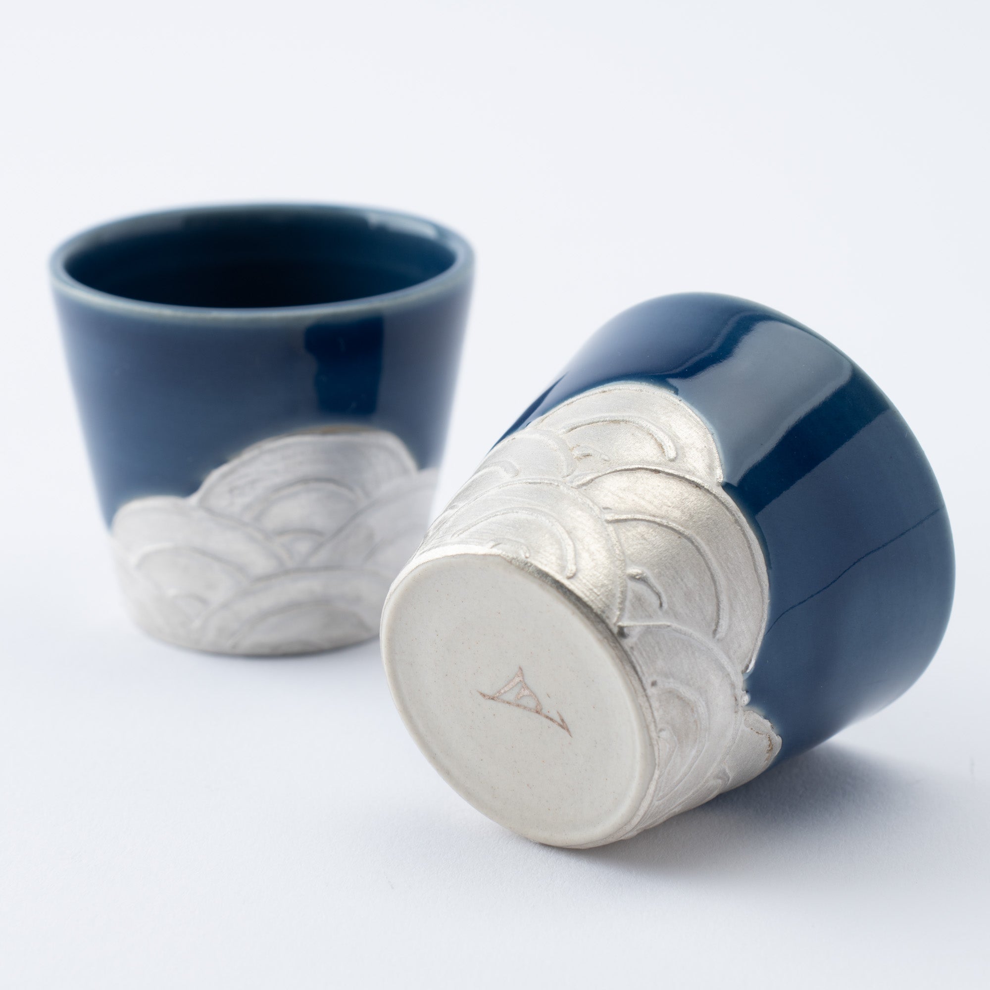 Ginsai Lapis Blue Seigaiha Wave Sake Set