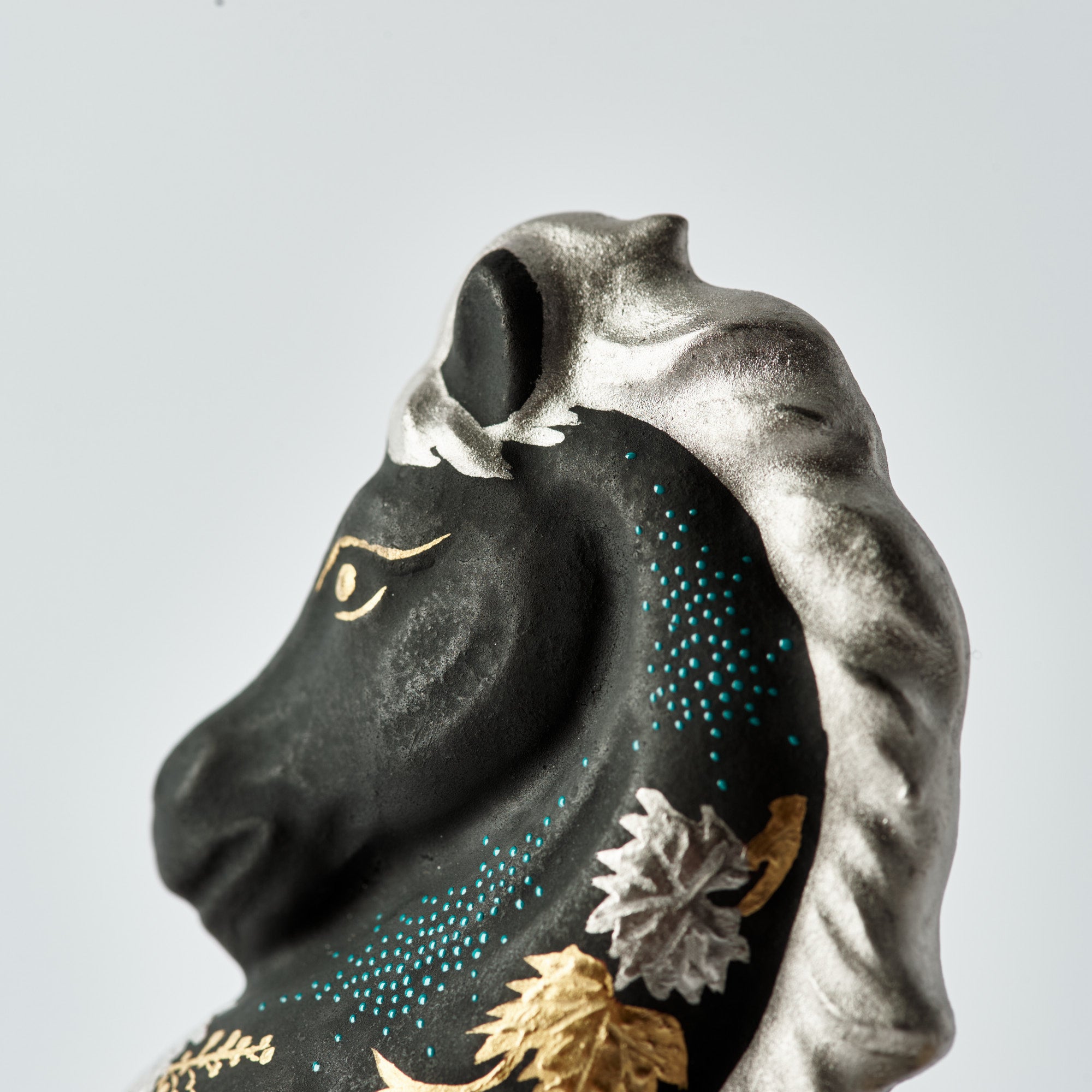 Morikin Grape Pattern Aochibu and Shirochibu Horse Figurine