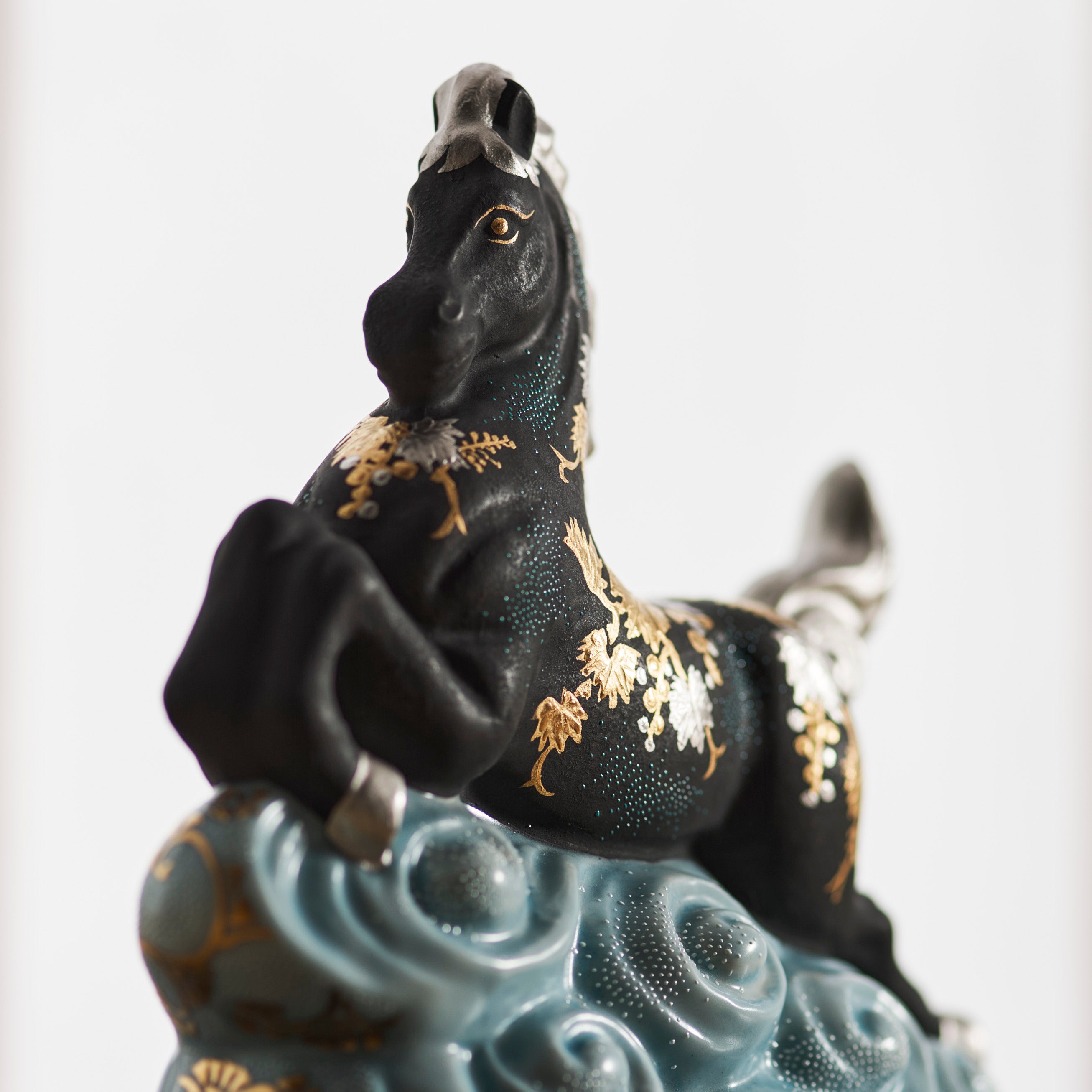 Morikin Grape Pattern Aochibu and Shirochibu Horse Figurine