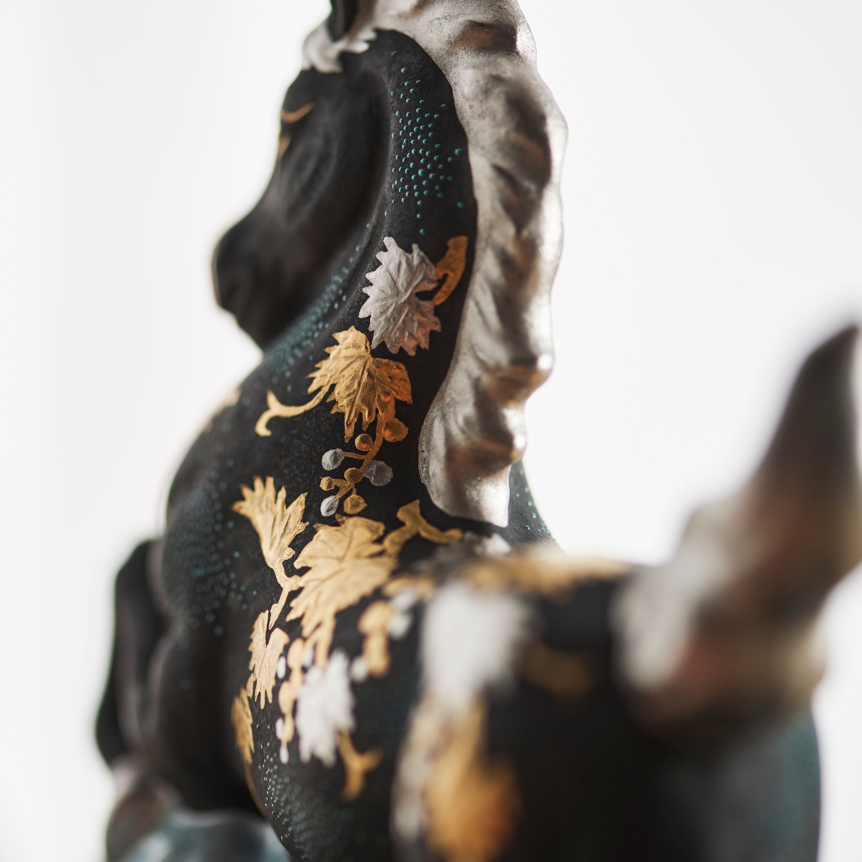 Morikin Grape Pattern Aochibu and Shirochibu Horse Figurine