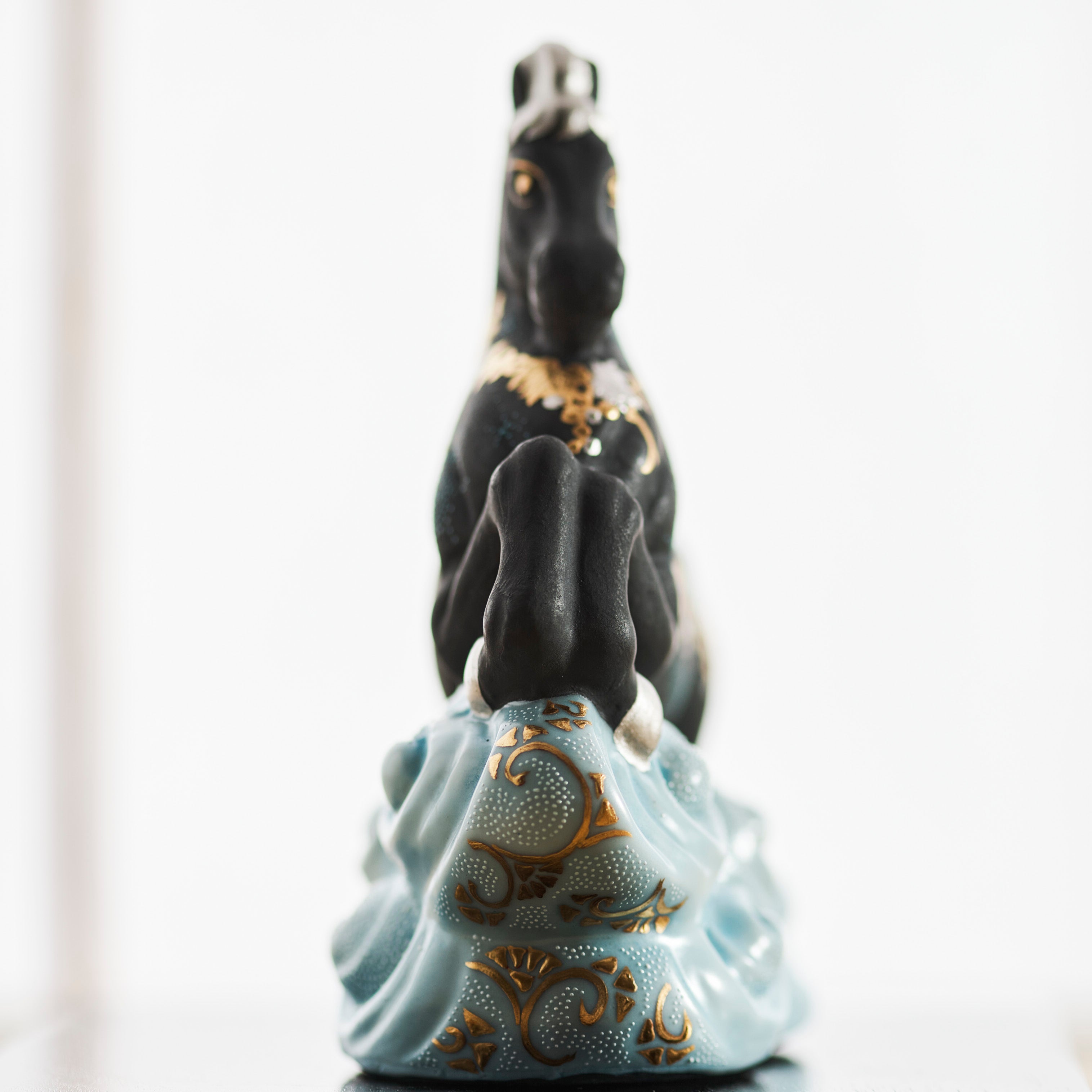 Morikin Grape Pattern Aochibu and Shirochibu Horse Figurine