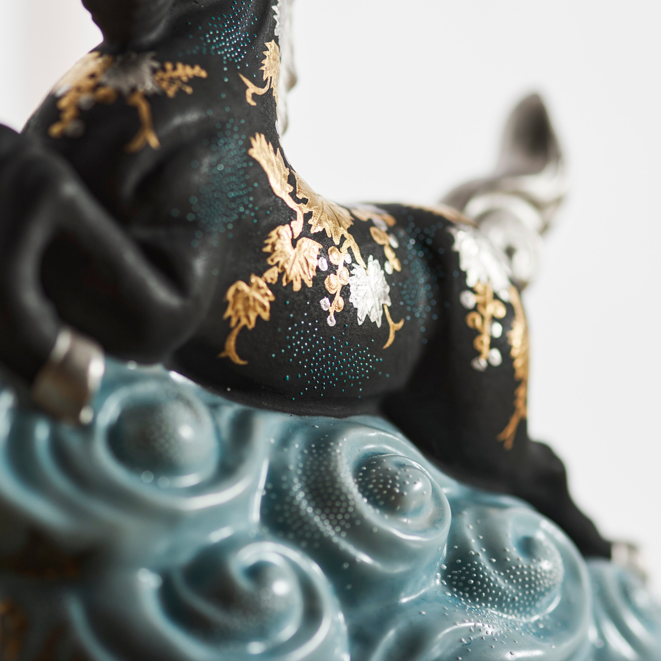 Morikin Grape Pattern Aochibu and Shirochibu Horse Figurine