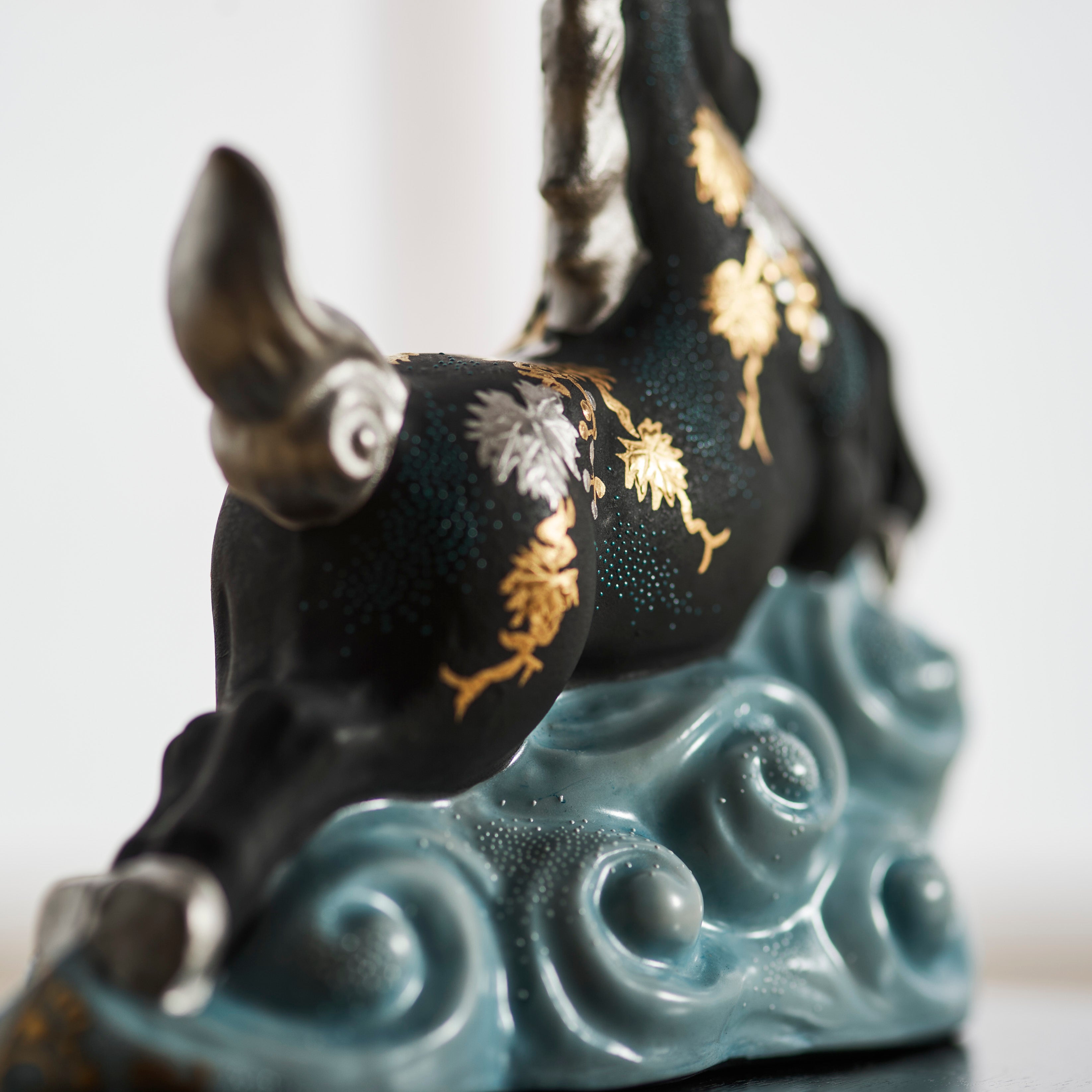 Morikin Grape Pattern Aochibu and Shirochibu Horse Figurine