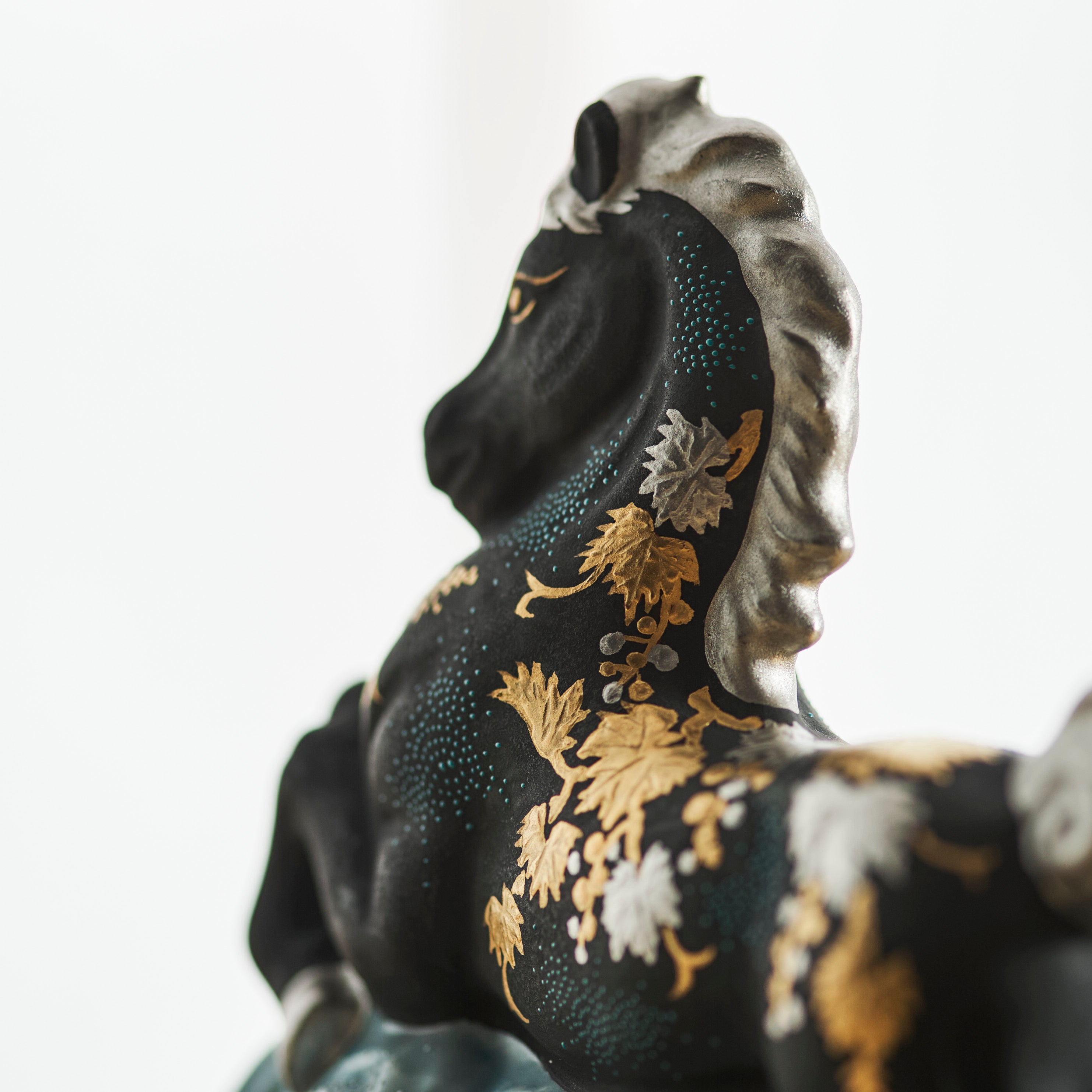 Morikin Grape Pattern Aochibu and Shirochibu Horse Figurine