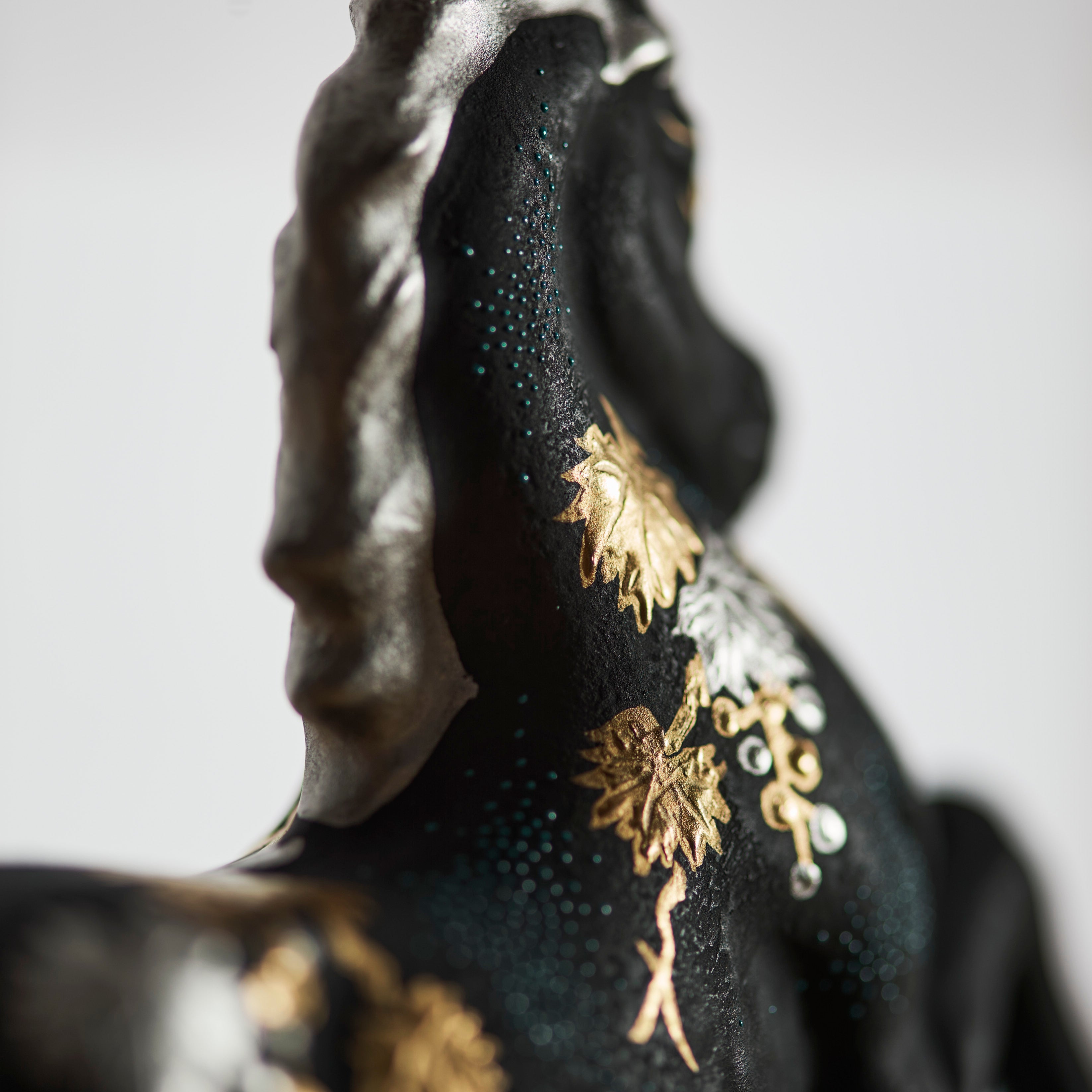 Morikin Grape Pattern Aochibu and Shirochibu Horse Figurine