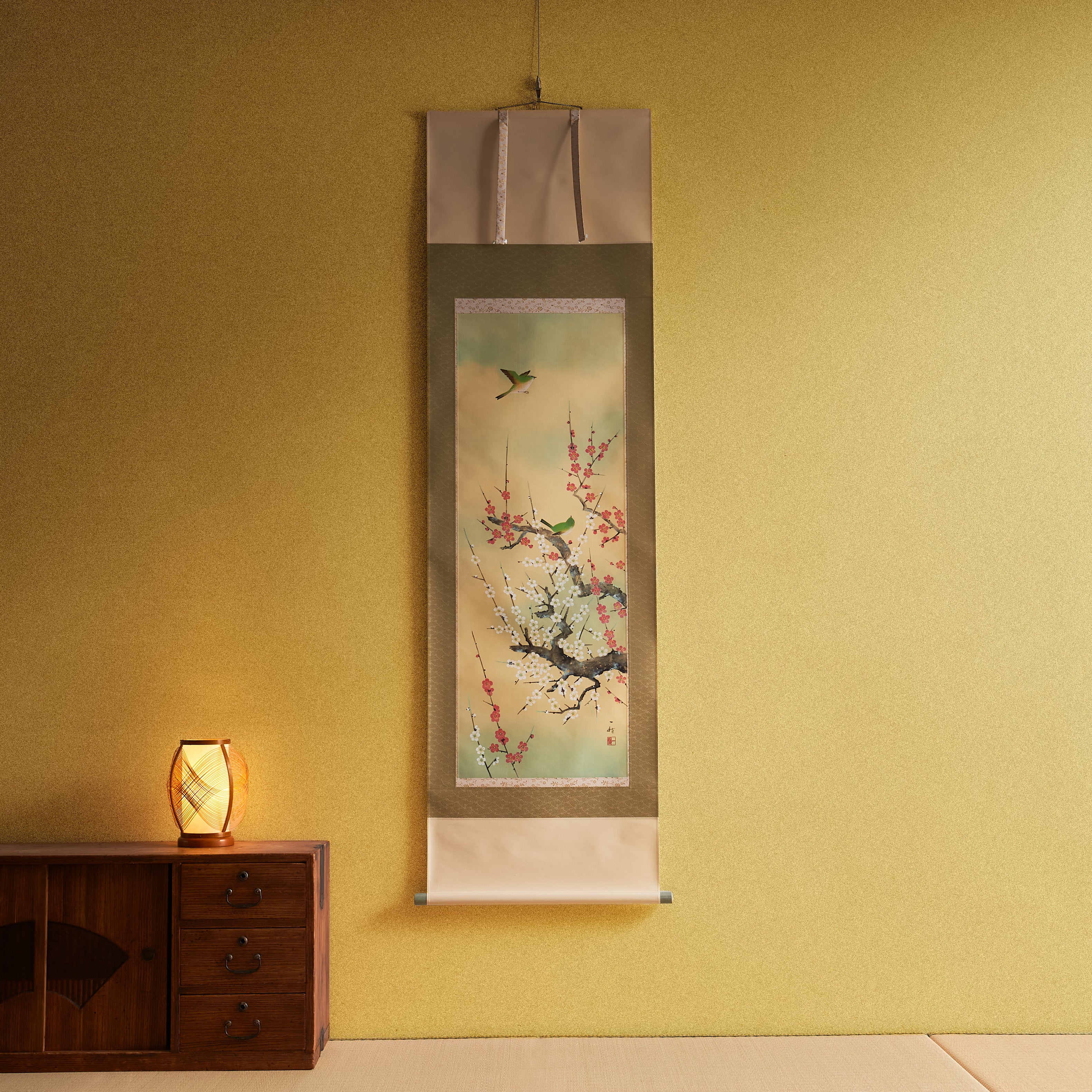 Warbler Among Plum Blossoms Kakejiku Hanging Scroll