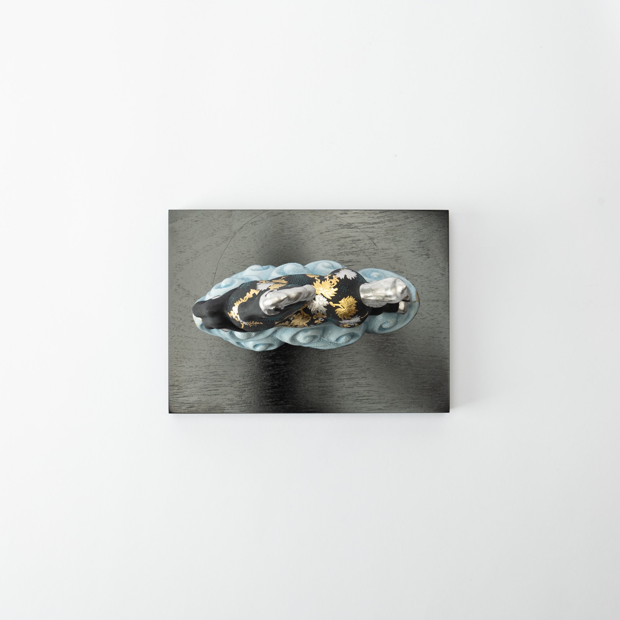 Morikin Grape Pattern Aochibu and Shirochibu Horse Figurine