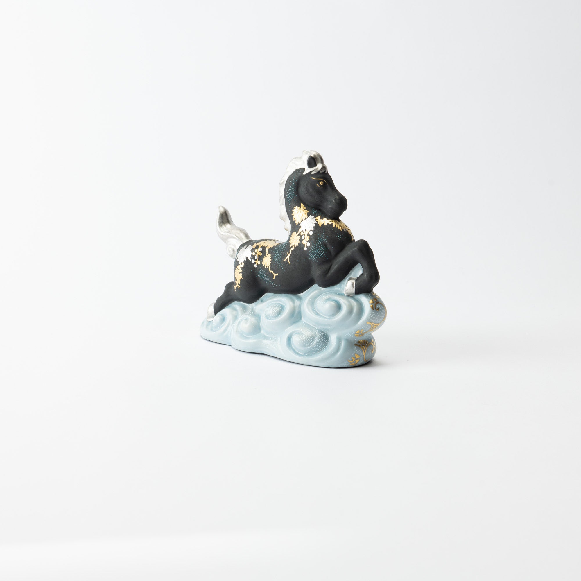 Morikin Grape Pattern Aochibu and Shirochibu Horse Figurine