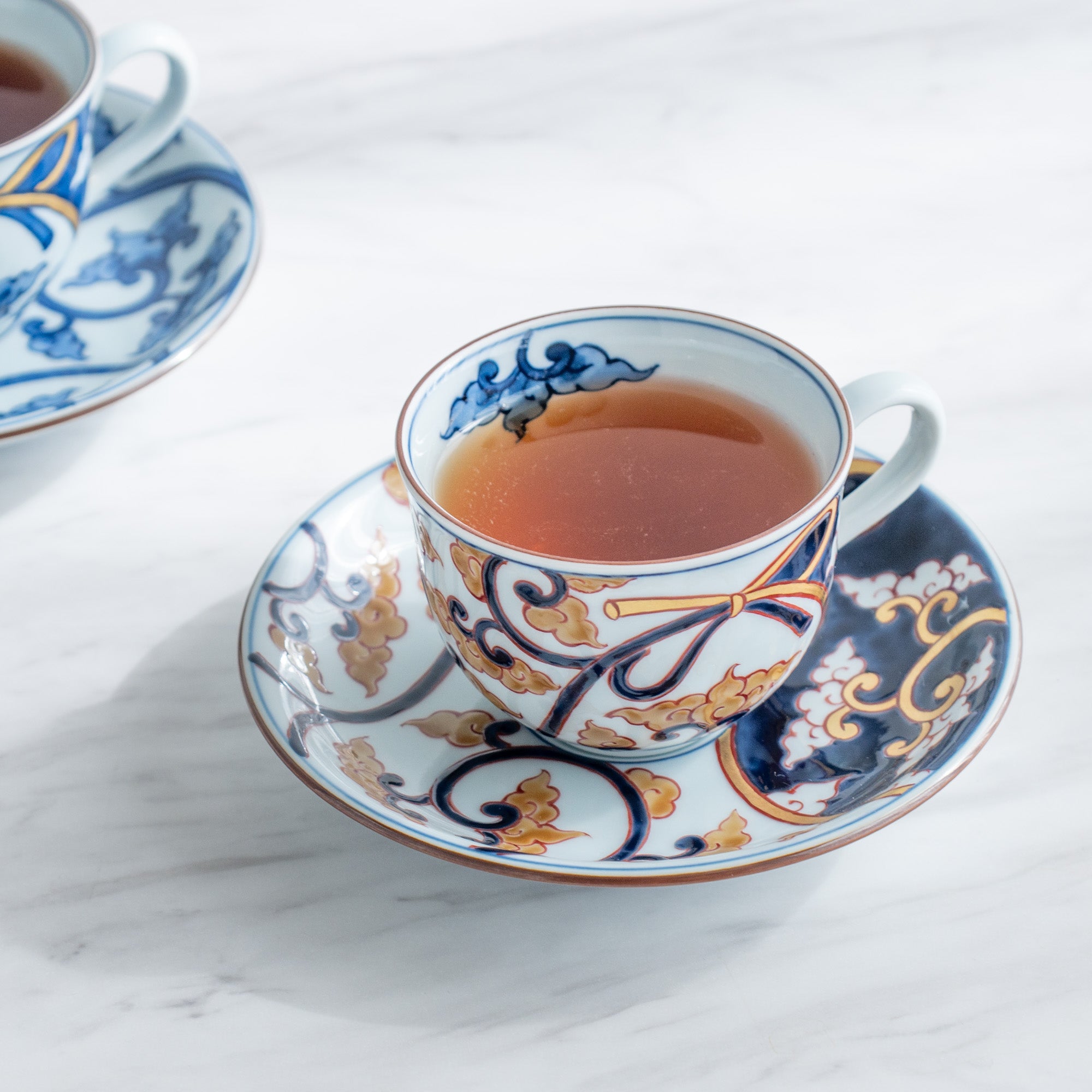 Deep Cobalt Knotted Arabesque Cup and Saucer