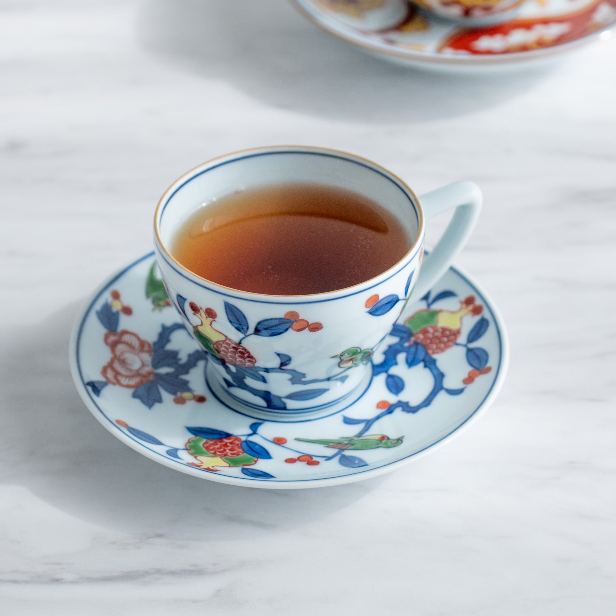 Somenishiki Pomegranate and Flower Cup and Saucer