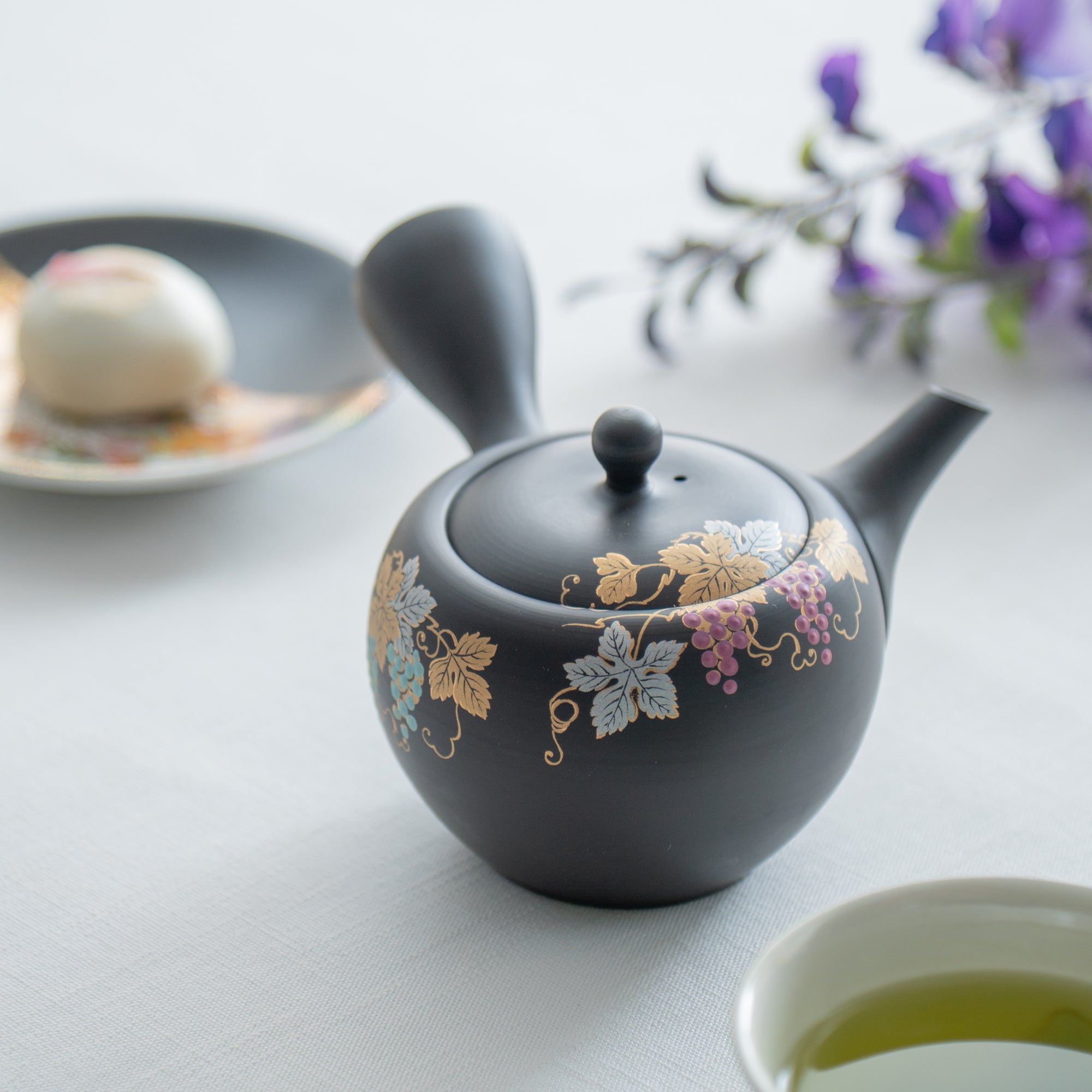 Black Clay Grape Japanese Teapot