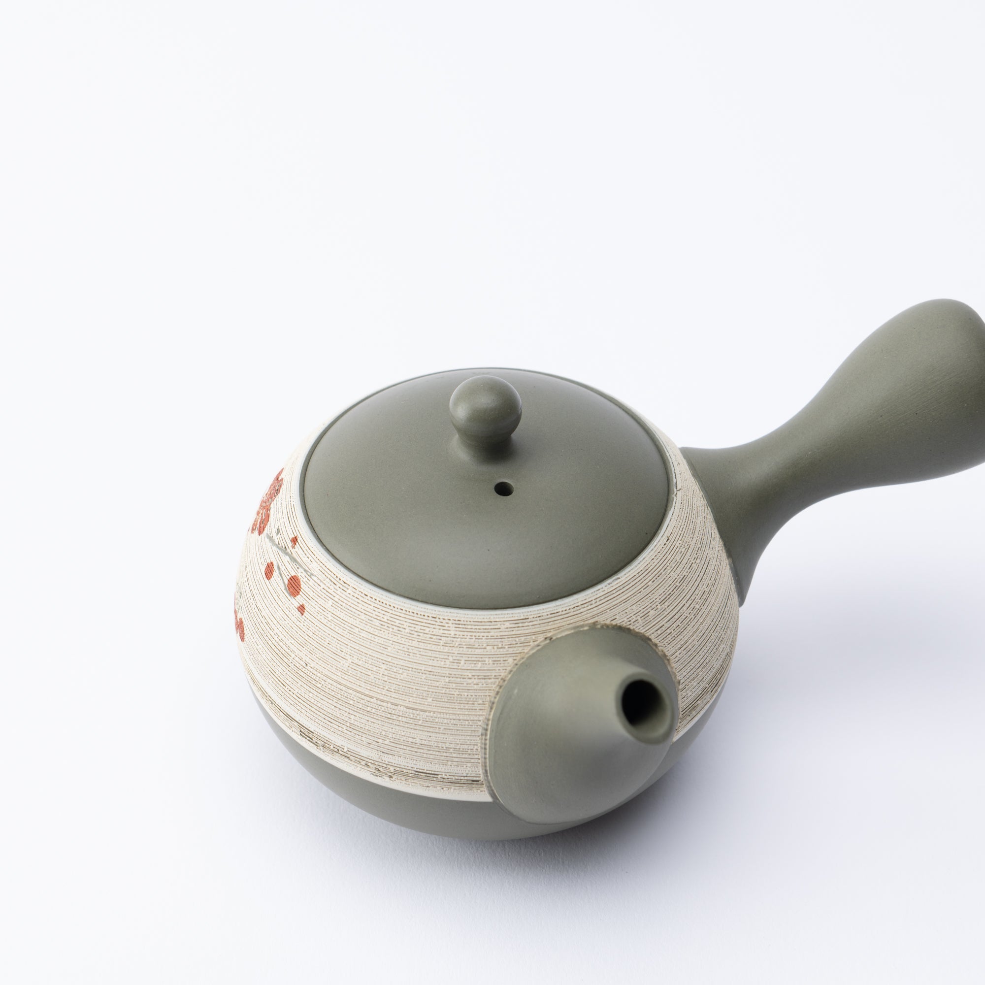 Tetera japonesa de arcilla verde ciruela y corteza de pino