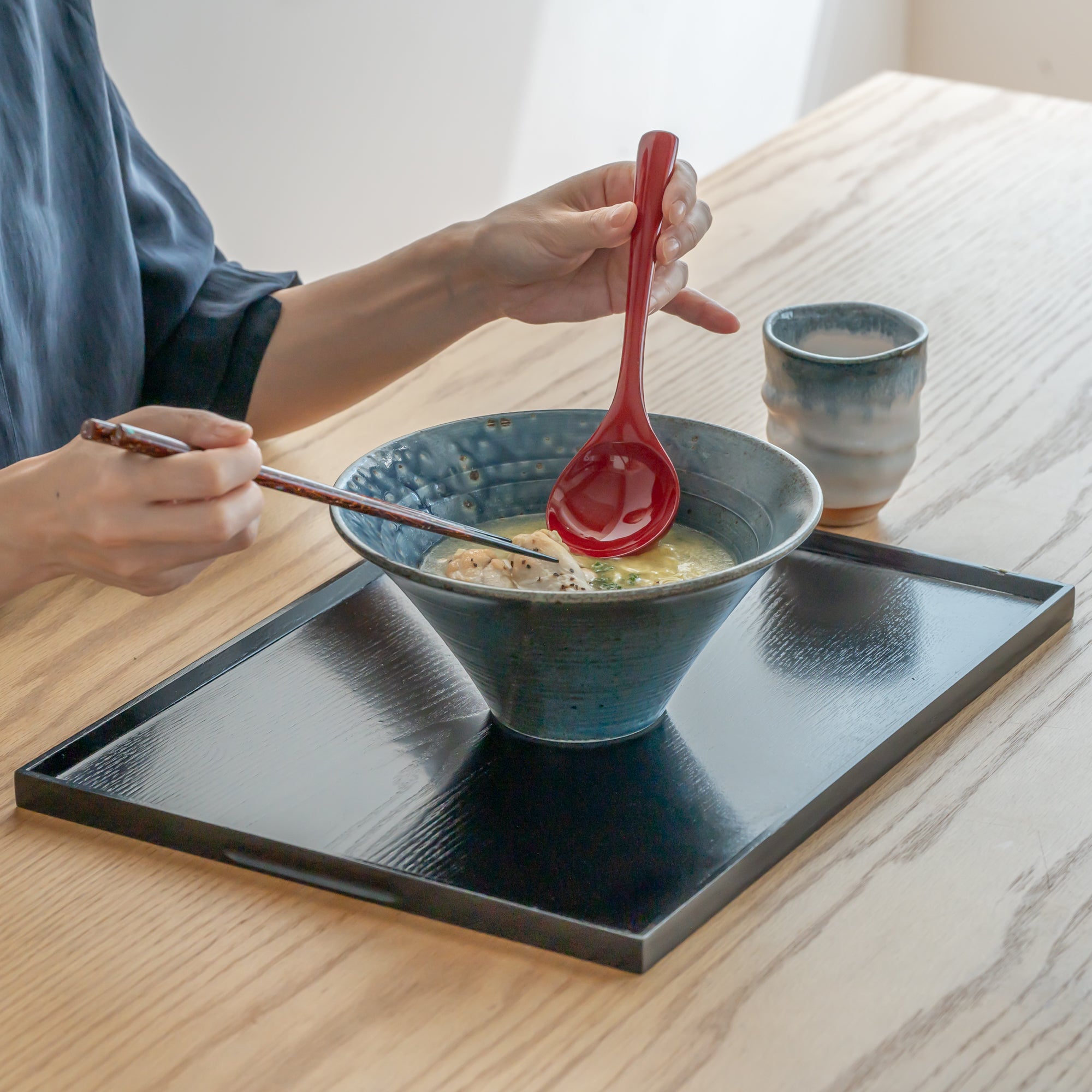 Wood Grained Lacquerware Serving Tray