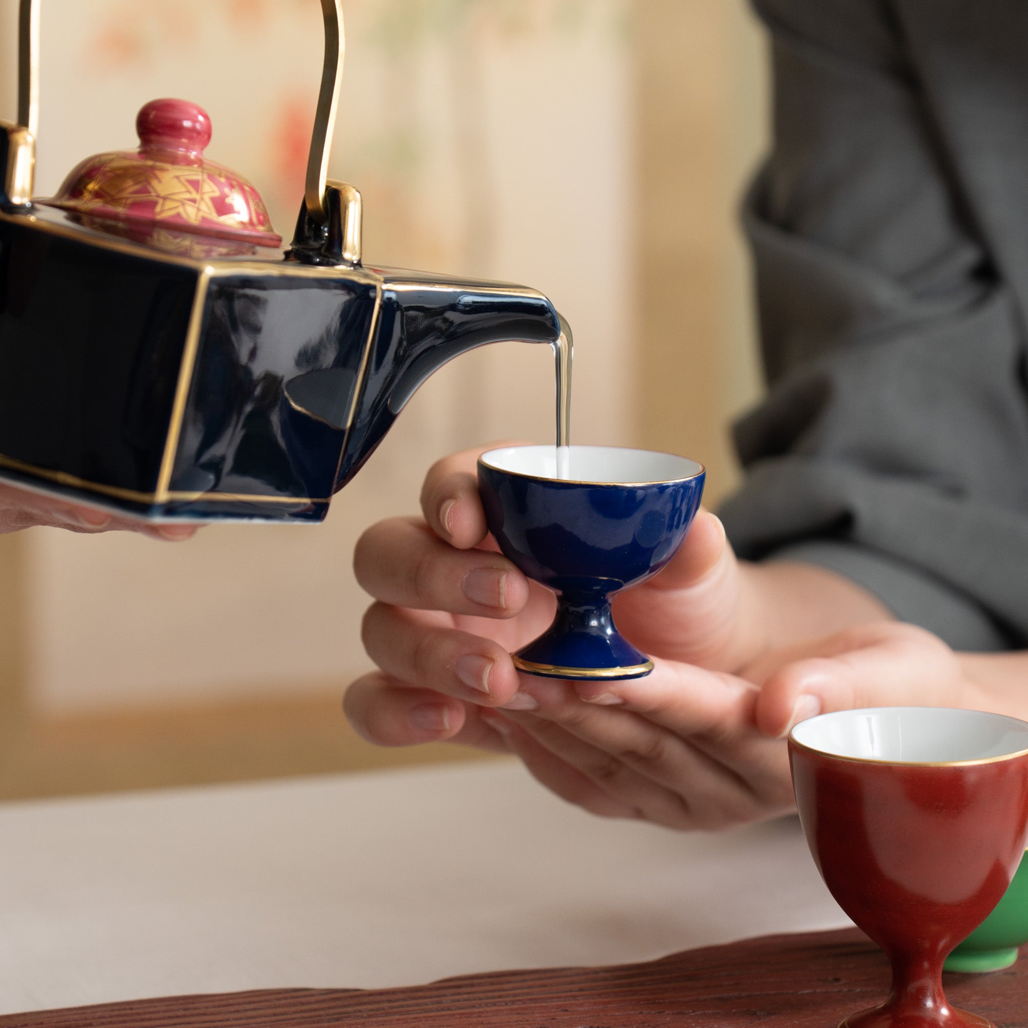 Charcoal Blue Sakazuki Flat Sake Cup