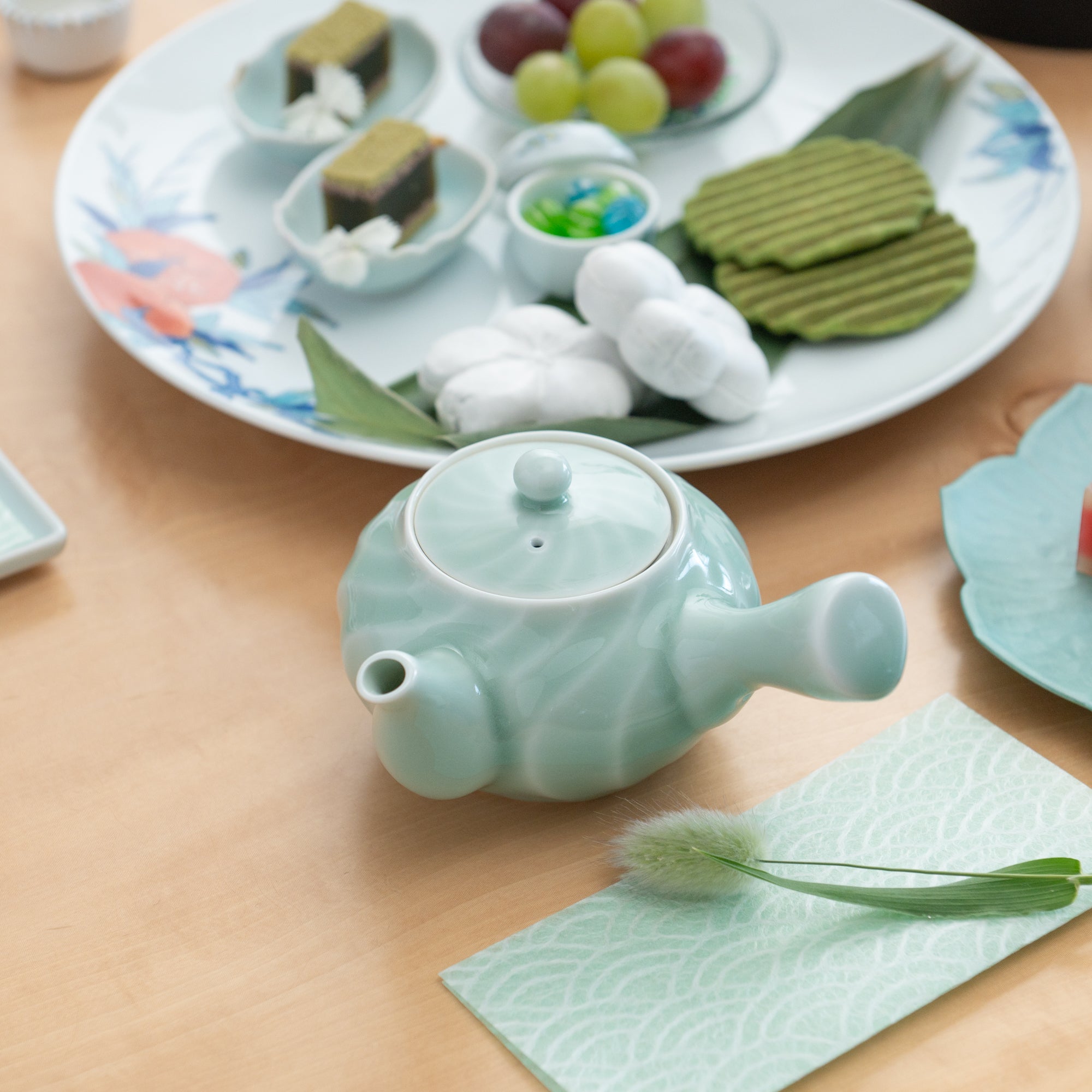 Twist Pattern Celadon Japanese Teapot